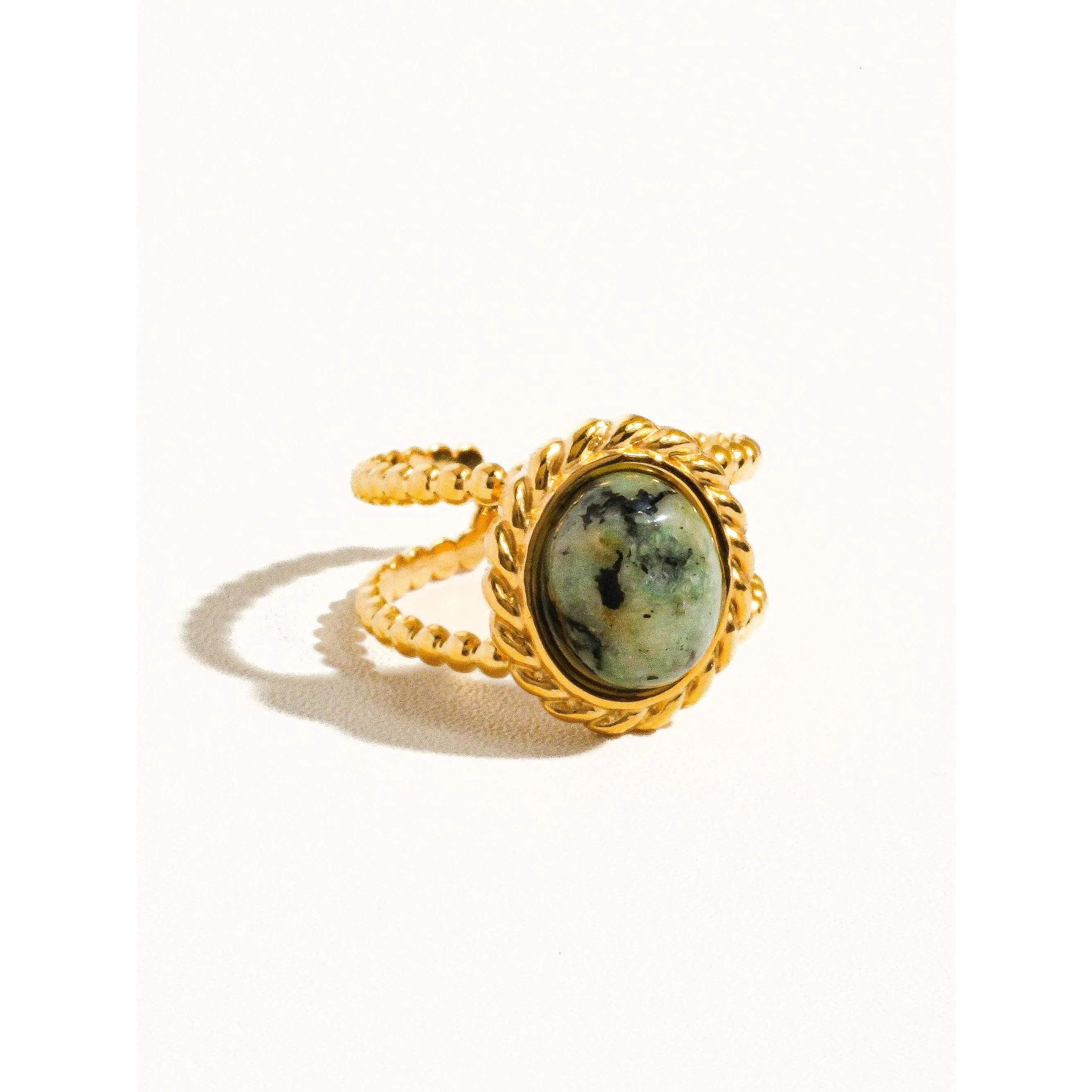 Mica 18K Gold Non-Tarnish Peacock Stone Adjustable Double Band Ring - Image 3