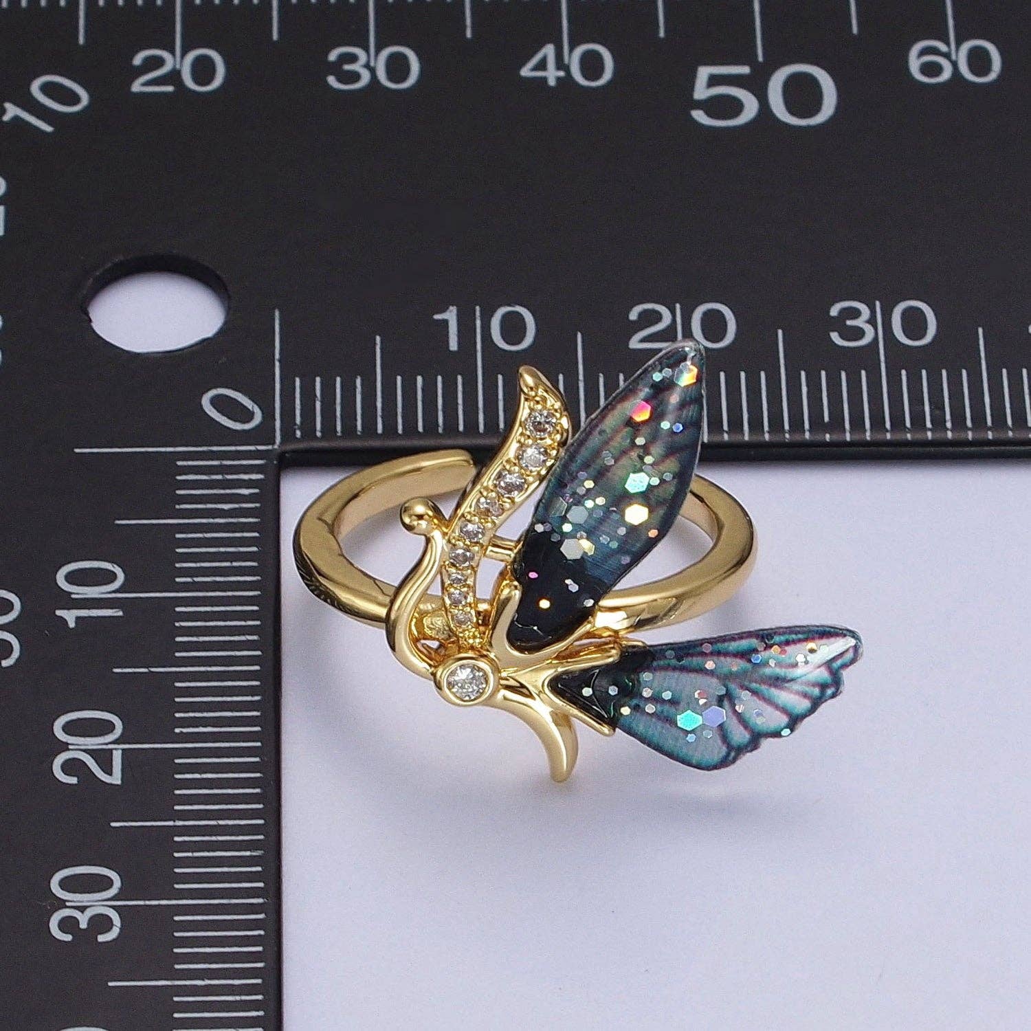 Gold Plated Butterfly Fairy Ring | Micro Paved Antenna, Adjustable Band - Image 5