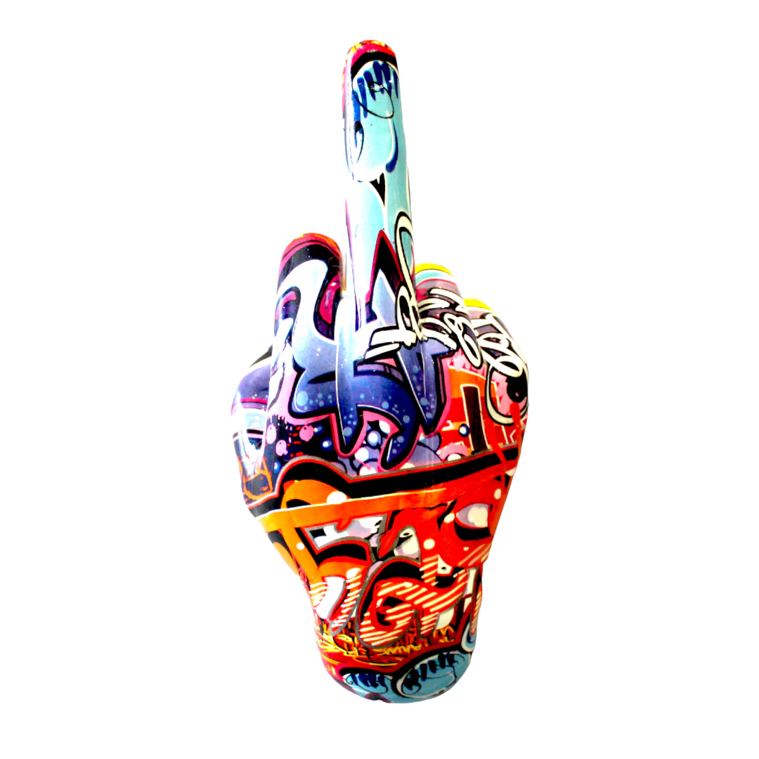 Middle Finger Hand Wall Mounted Hook | "Street Art" Multicolor Resin Sculpture | 9” Tall - Image 3