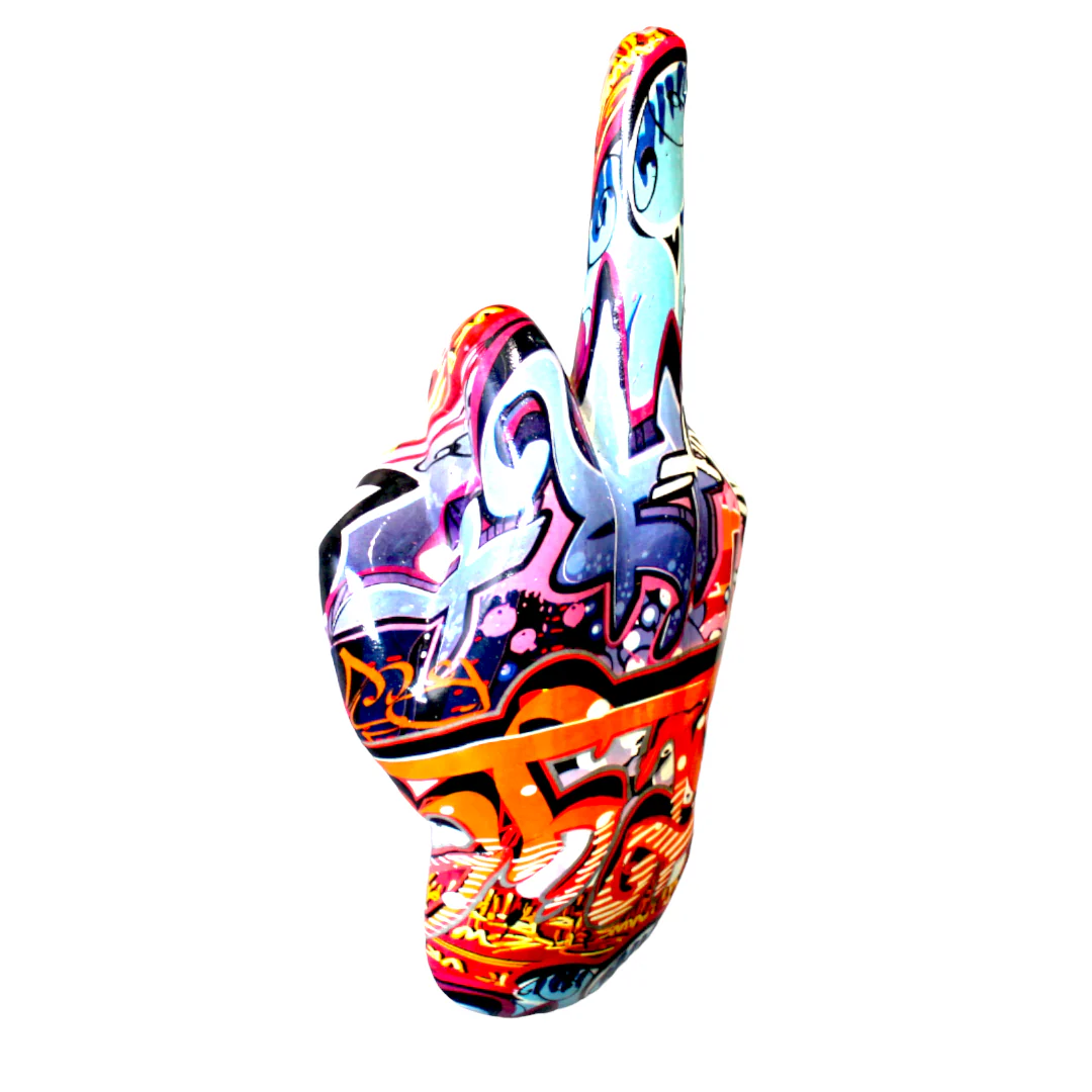 Middle Finger Hand Wall Mounted Hook | "Street Art" Multicolor Resin Sculpture | 9” Tall - Image 4