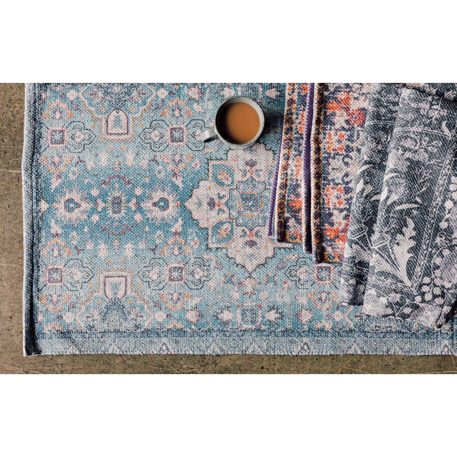 Midnight Blue Heritage Rug | Upcycled-cotton Printed Carpet Mat | 2 x 3 Feet - Image 2
