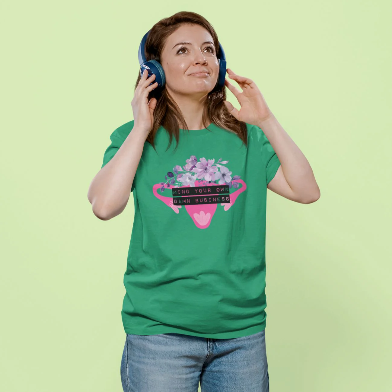Mind Your Own Damn Business Flower Uterus Pro-Choice Jersey Short Sleeve Tee [Multiple Color Options] - Image 2