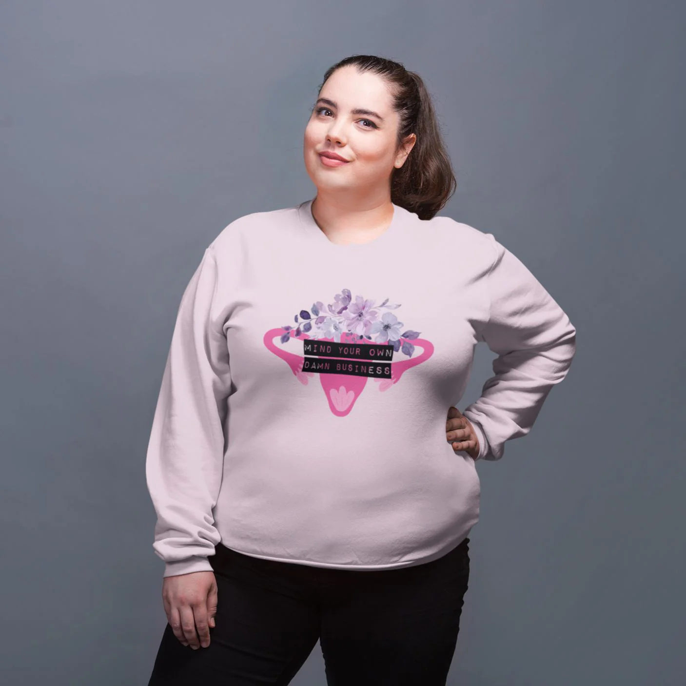 Mind Your Own Damn Business Flower Uterus Pro-Choice Unisex Heavy Blend™ Crewneck Sweatshirt - Image 3