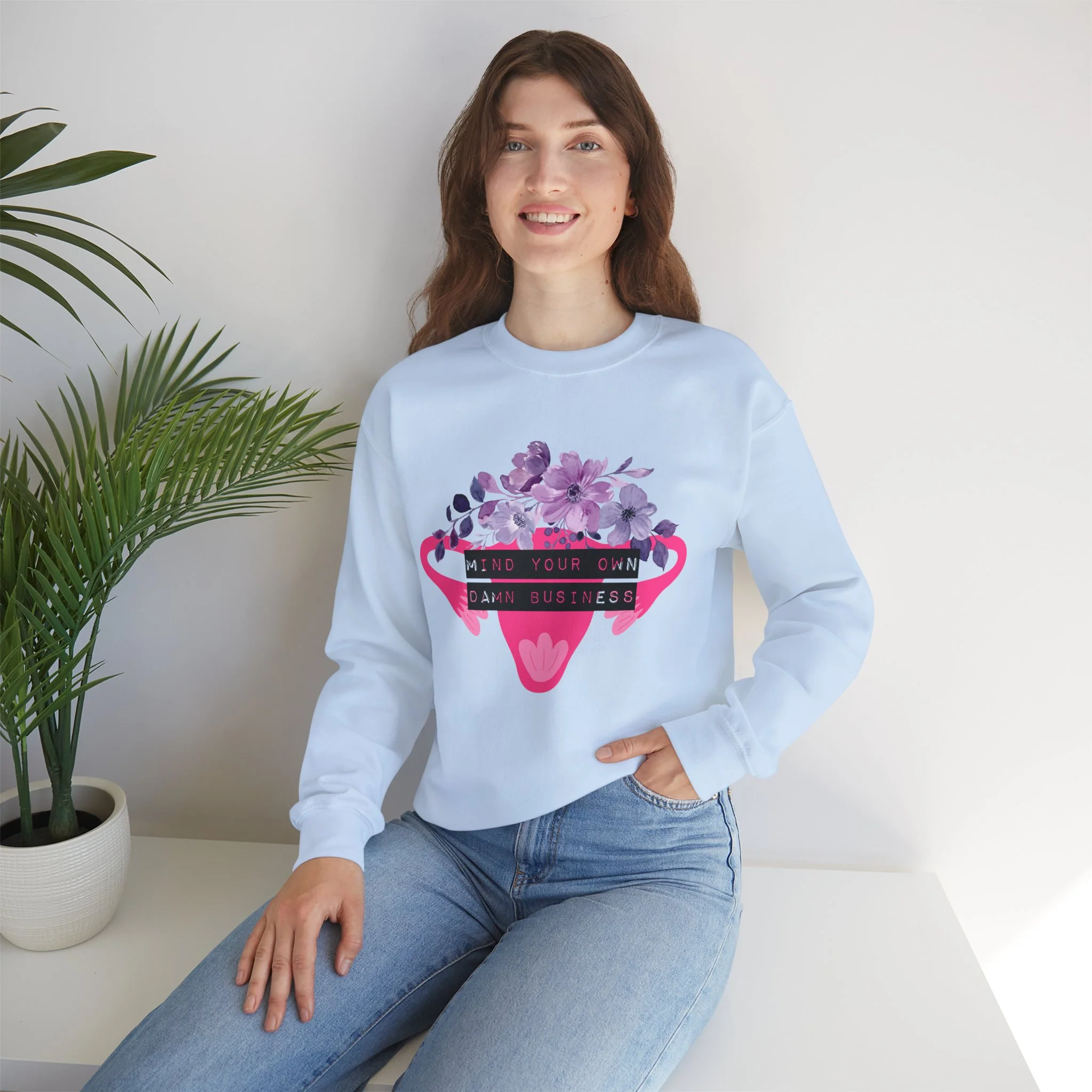 Mind Your Own Damn Business Flower Uterus Pro-Choice Unisex Heavy Blend™ Crewneck Sweatshirt - Image 6
