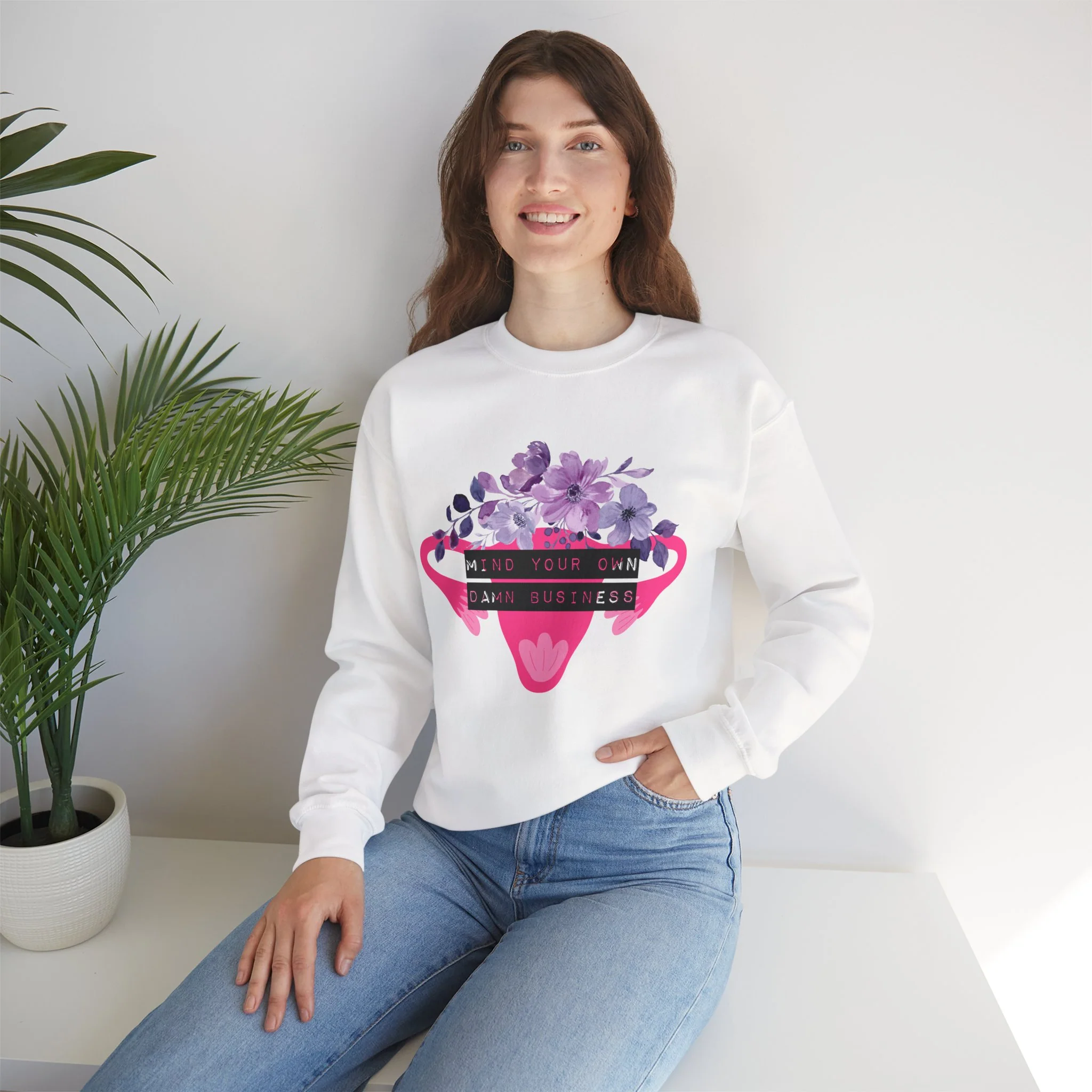Mind Your Own Damn Business Flower Uterus Pro-Choice Unisex Heavy Blend™ Crewneck Sweatshirt - Image 9