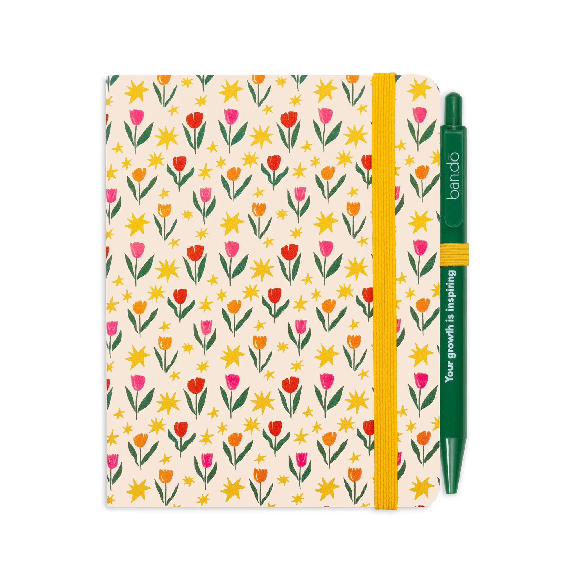 Ban.do Tulips on Cream Mini Notebook with Retro Click Pen | Compact and Handy Journal Stationery