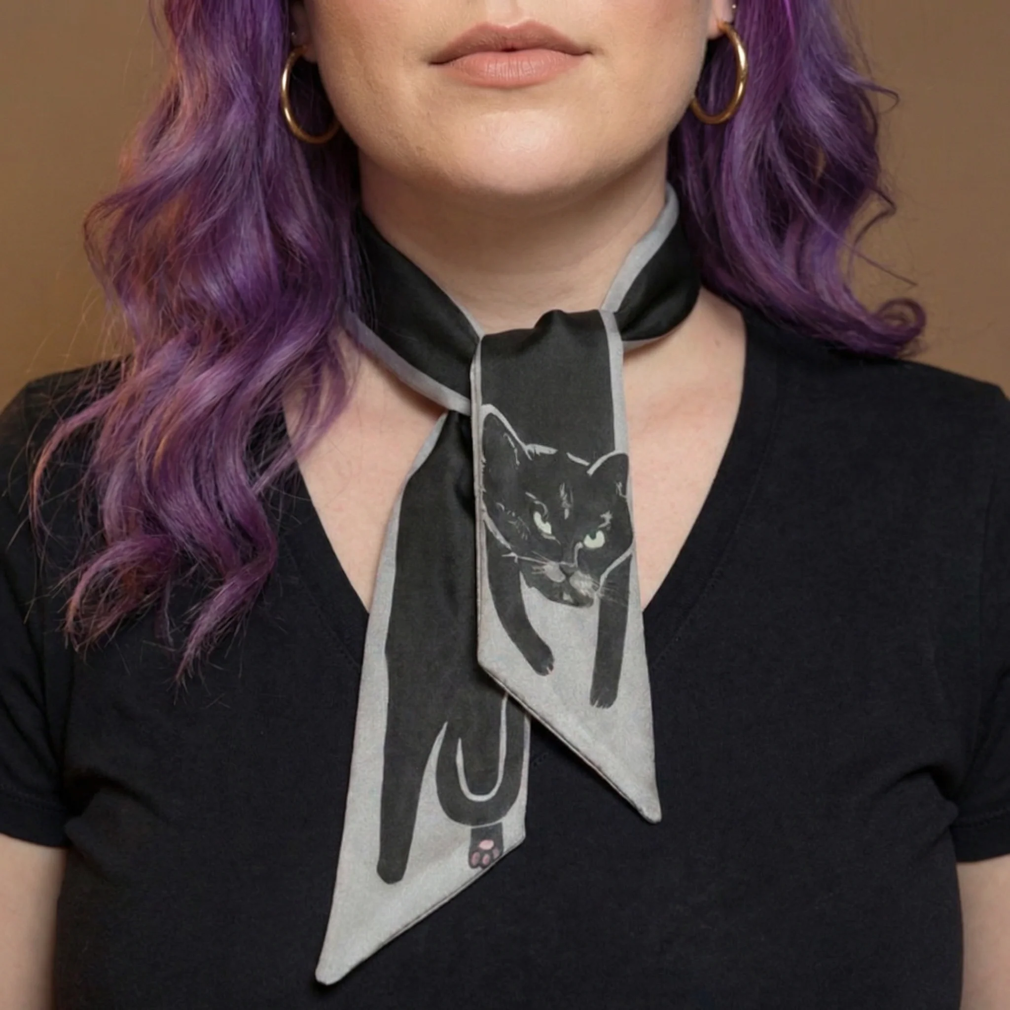 Mini Scarf – Black Cat on Gray - Image 2