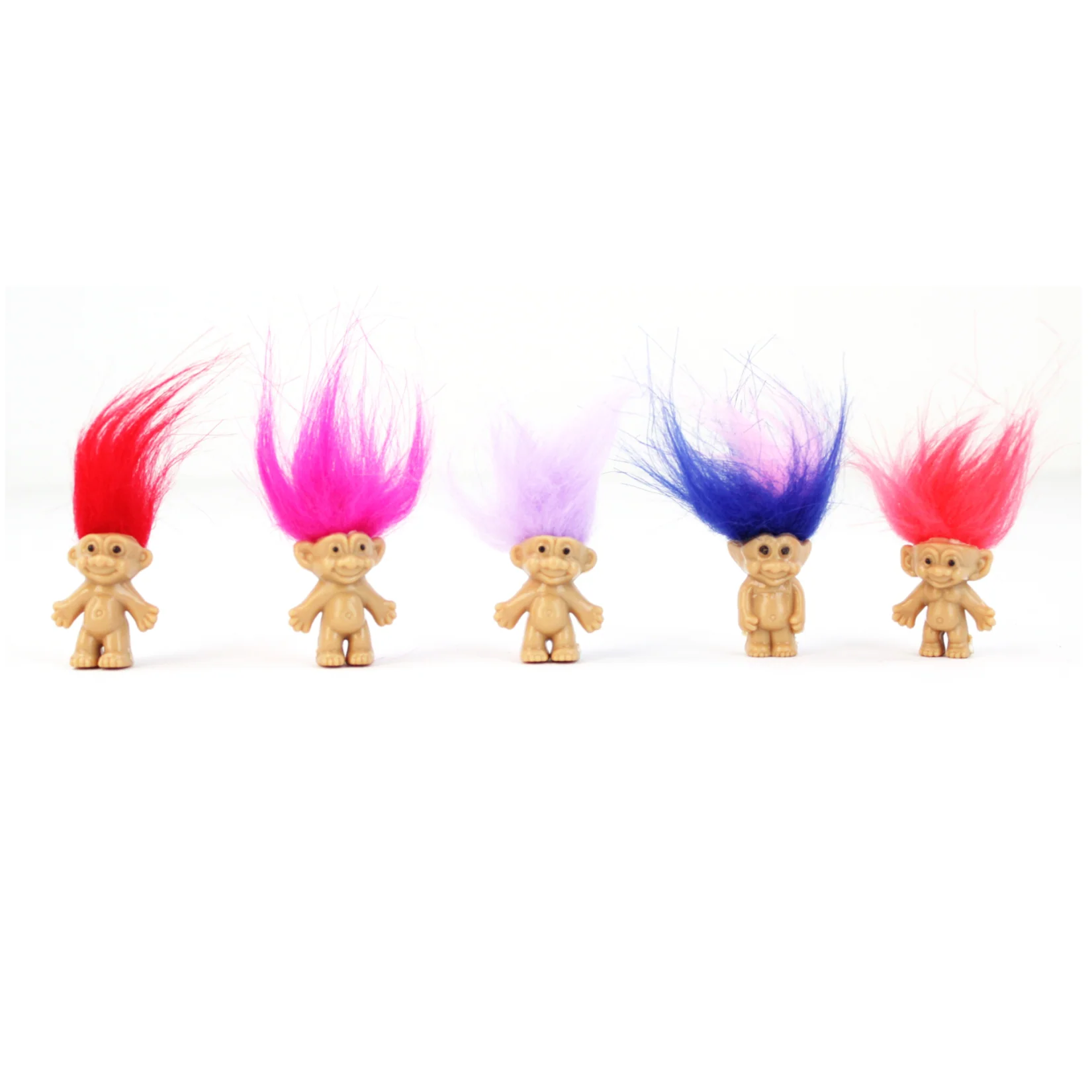 Mini Troll Dolls in Pack of 5 | 90s Retro Good Luck Figurines with Colorful Hair