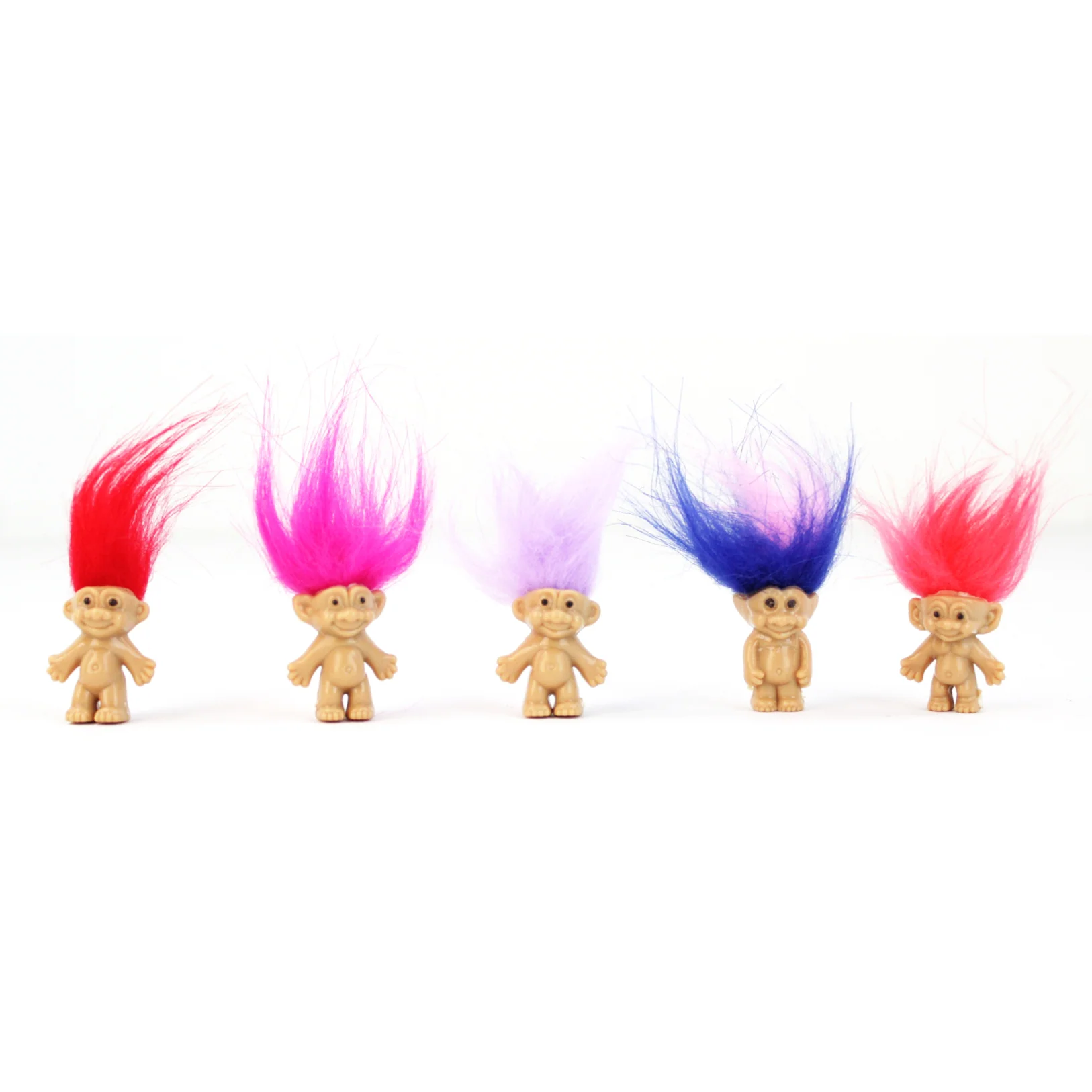 Mini Troll Dolls in Pack of 5 | 90s Retro Good Luck Figurines with Colorful Hair - Image 2