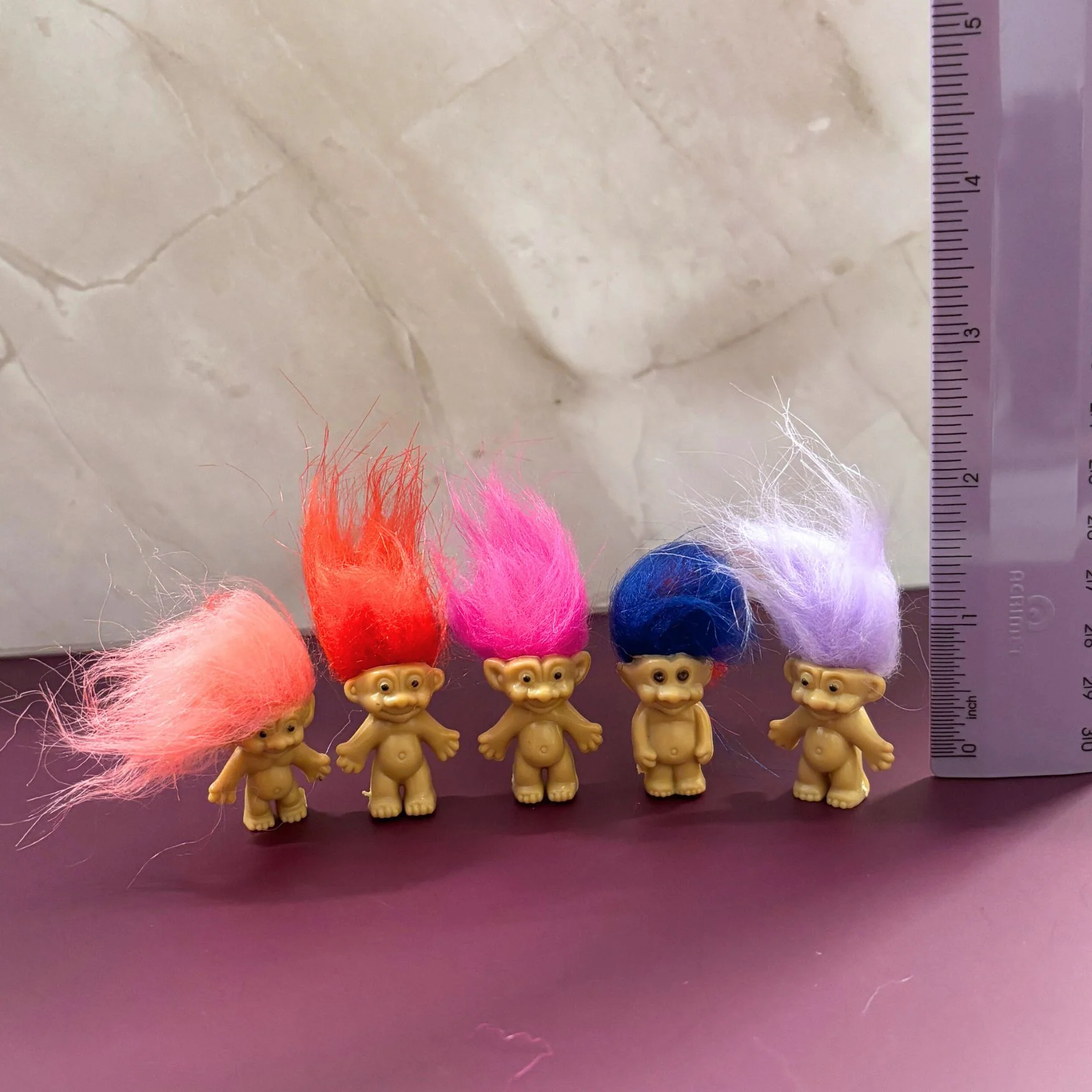 Mini Troll Dolls in Pack of 5 | 90s Retro Good Luck Figurines with Colorful Hair - Image 9