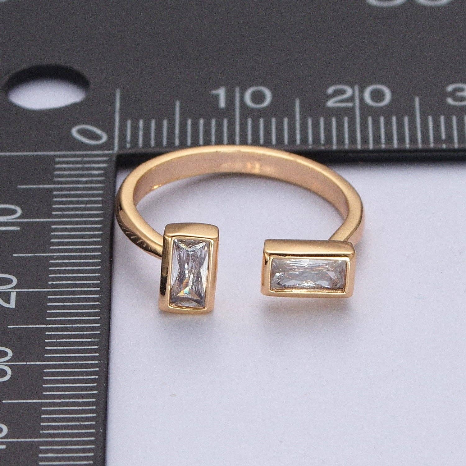 Minimalist Gold Baguette CZ Adjustable Ring| Dainty Cubic Zirconia Open Ring - Image 3