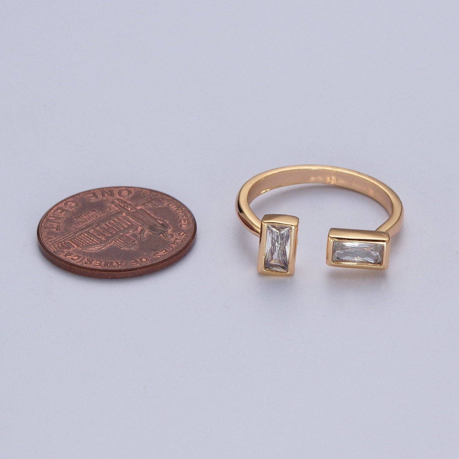 Minimalist Gold Baguette CZ Adjustable Ring| Dainty Cubic Zirconia Open Ring - Image 4
