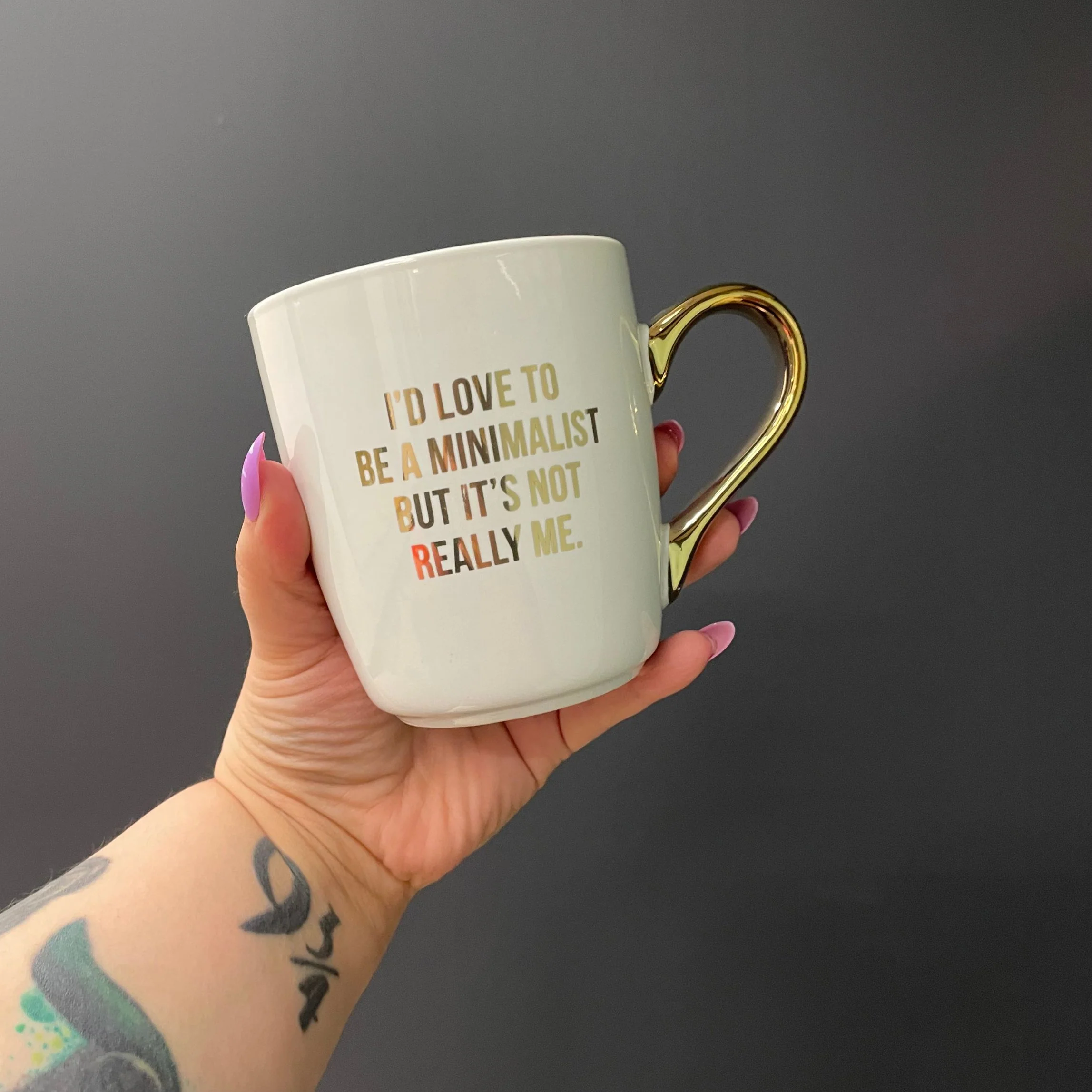 I'd Love To Be A Minimalist Gold Handle Mug | Stoneware Coffee Tea Cup | 16oz - Image 5
