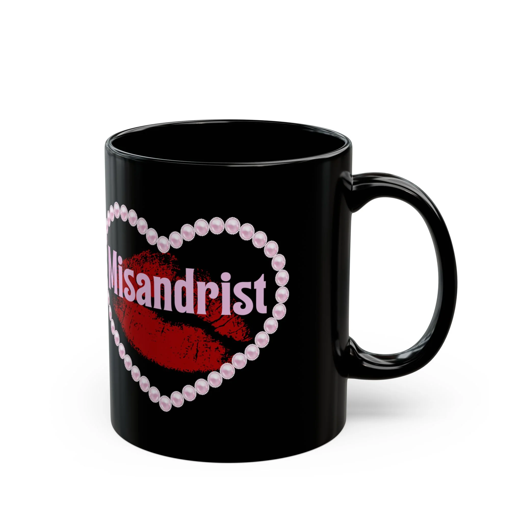 Misandrist Black Mug | Heart Lips Illustration - Image 2
