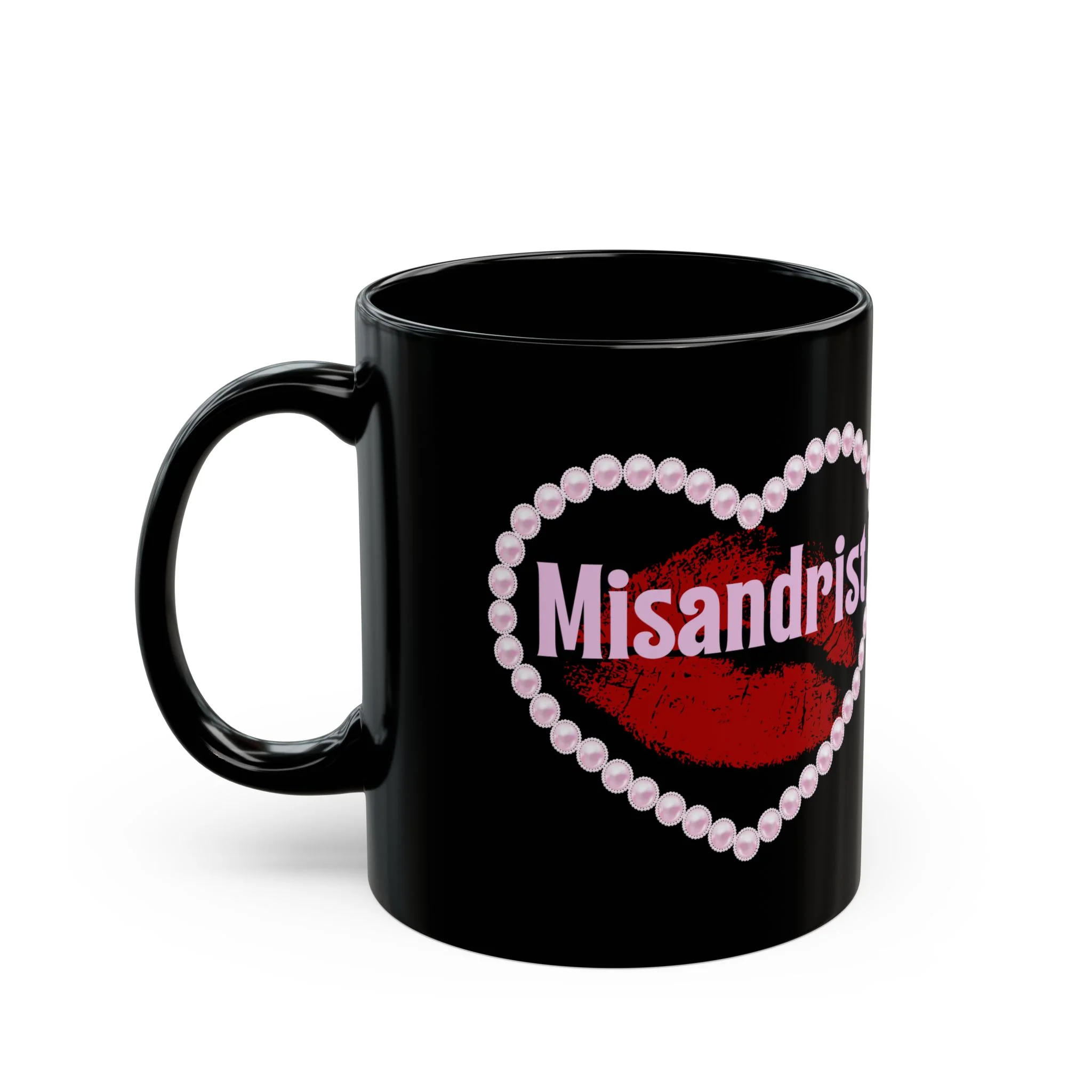Misandrist Black Mug | Heart Lips Illustration - Image 3
