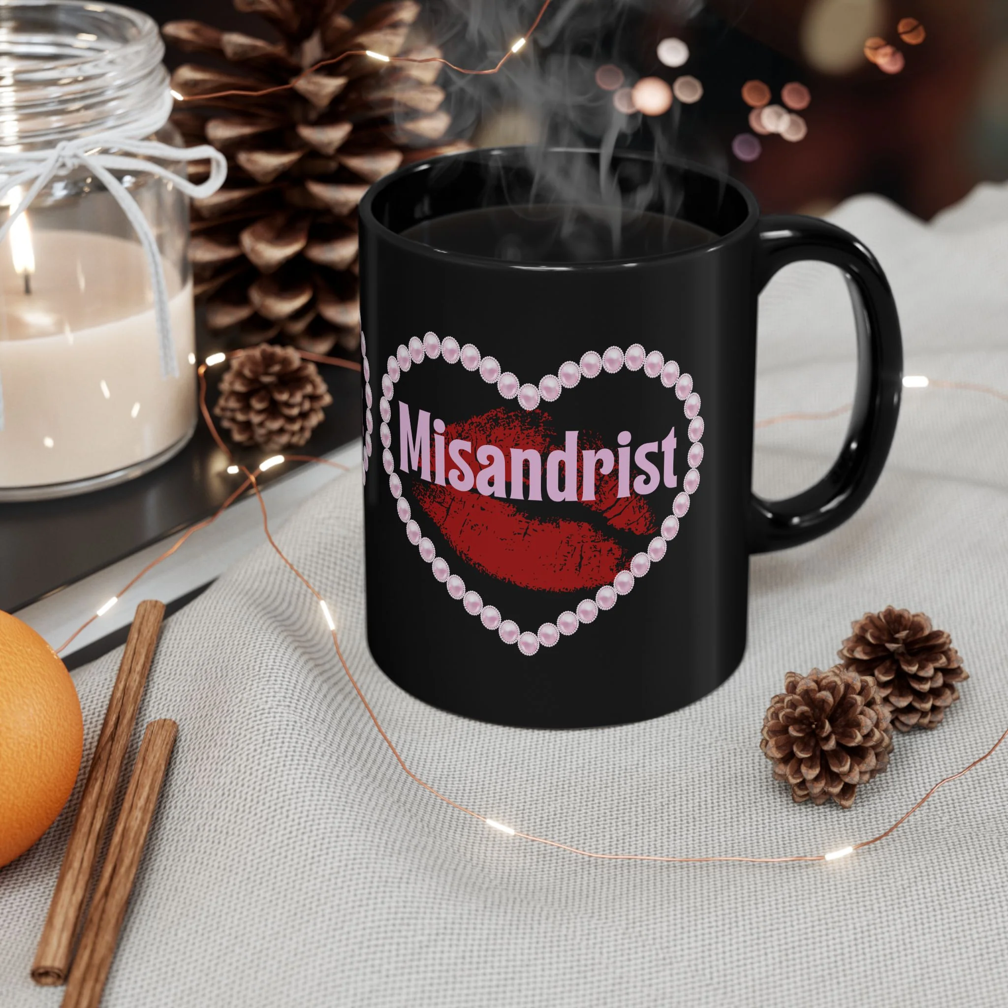 Misandrist Black Mug | Heart Lips Illustration - Image 5