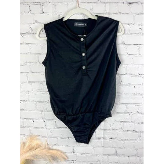 Sleeveless Henley Petite Bodysuit with Embellished Western Buttons [Size SM-MED Remaining]