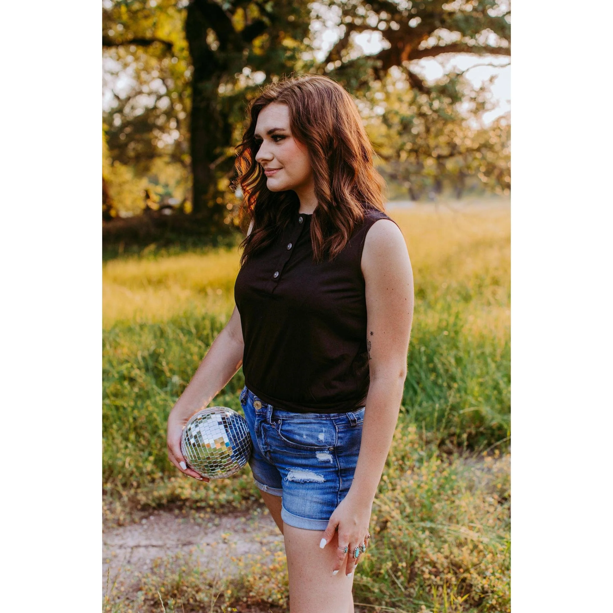 Sleeveless Henley Petite Bodysuit with Embellished Western Buttons [Size SM-MED Remaining] - Image 11