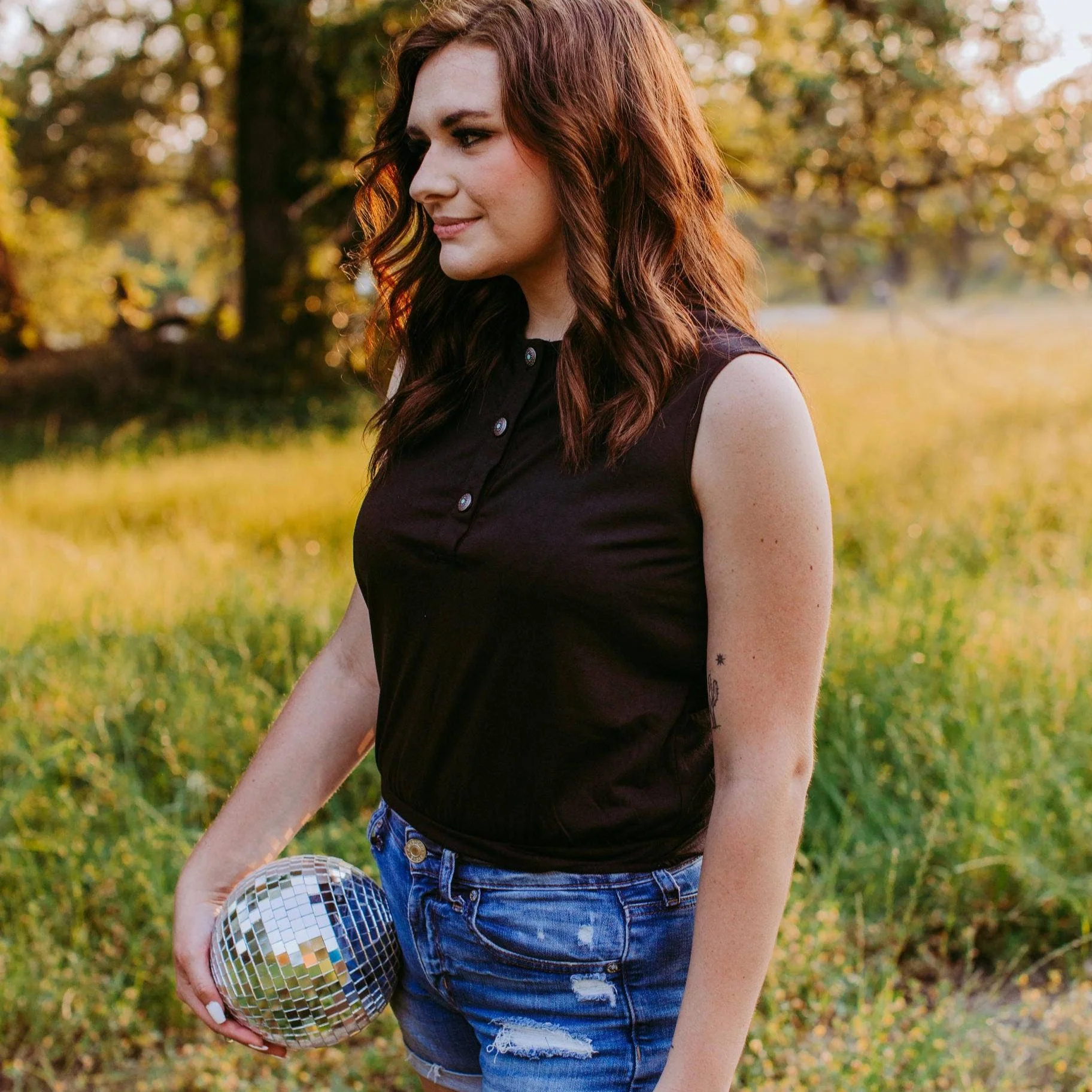 Sleeveless Henley Petite Bodysuit with Embellished Western Buttons [Size SM-MED Remaining] - Image 2
