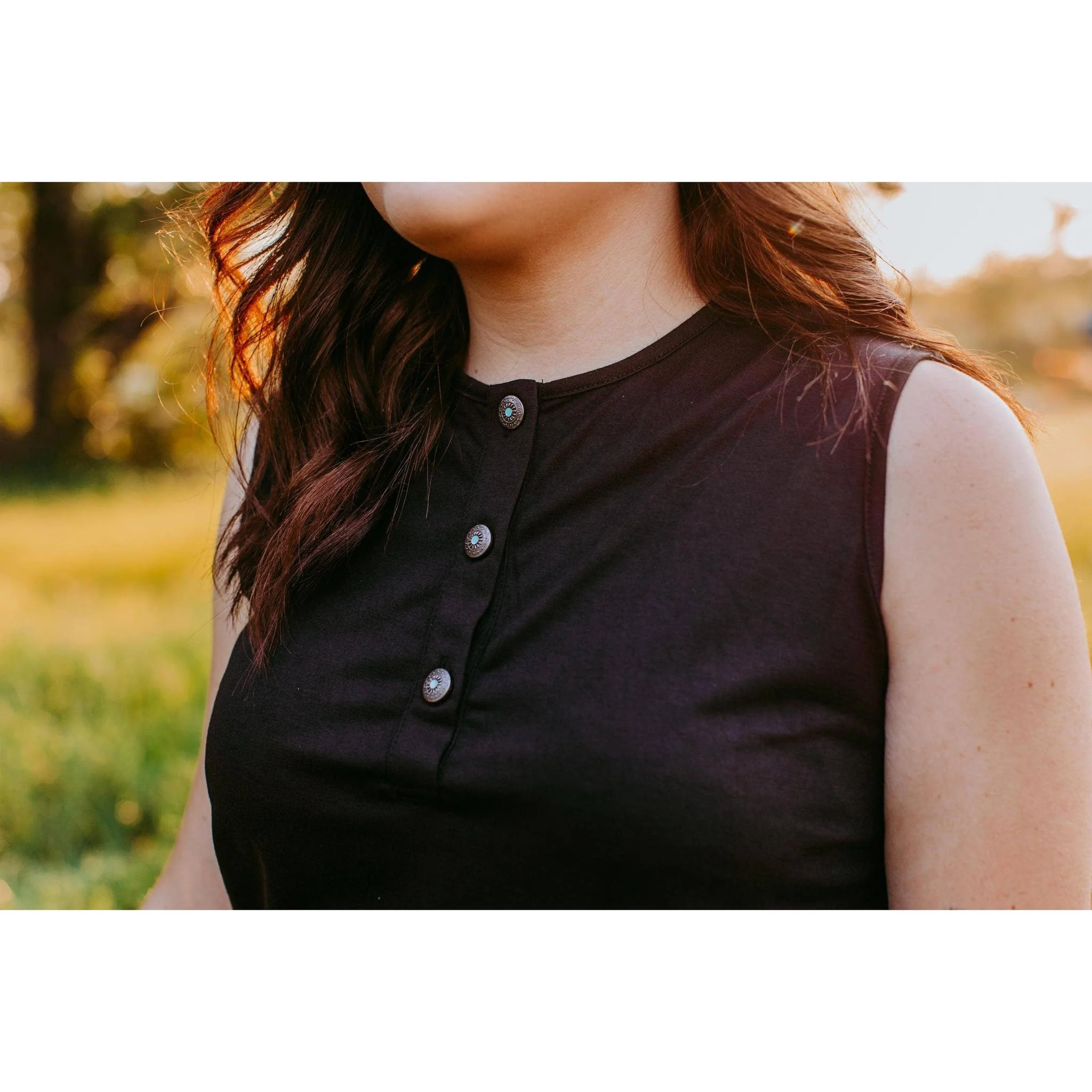 Sleeveless Henley Petite Bodysuit with Embellished Western Buttons [Size SM-MED Remaining] - Image 7