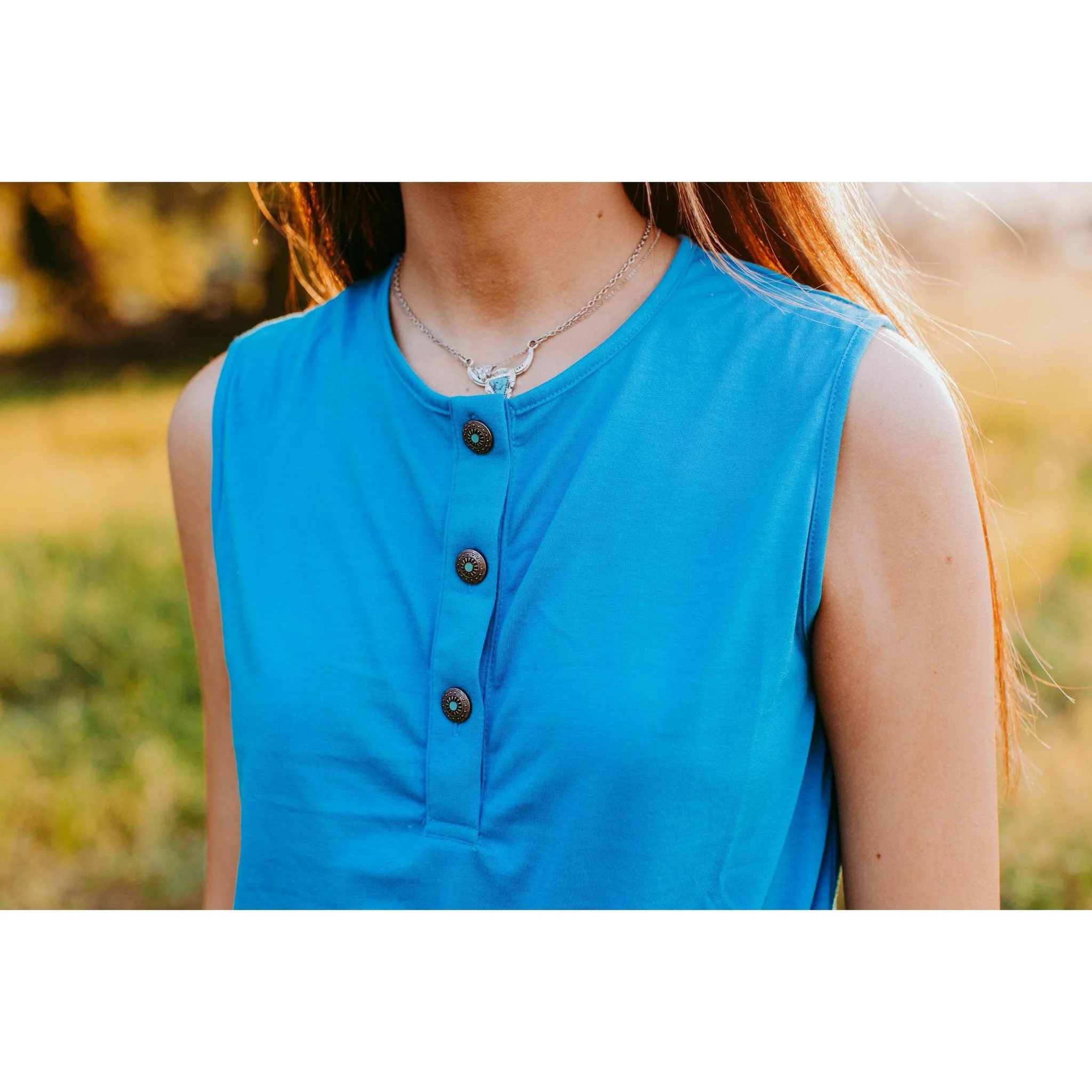 Sleeveless Henley Petite Bodysuit with Embellished Western Buttons [Size SM-MED Remaining] - Image 8