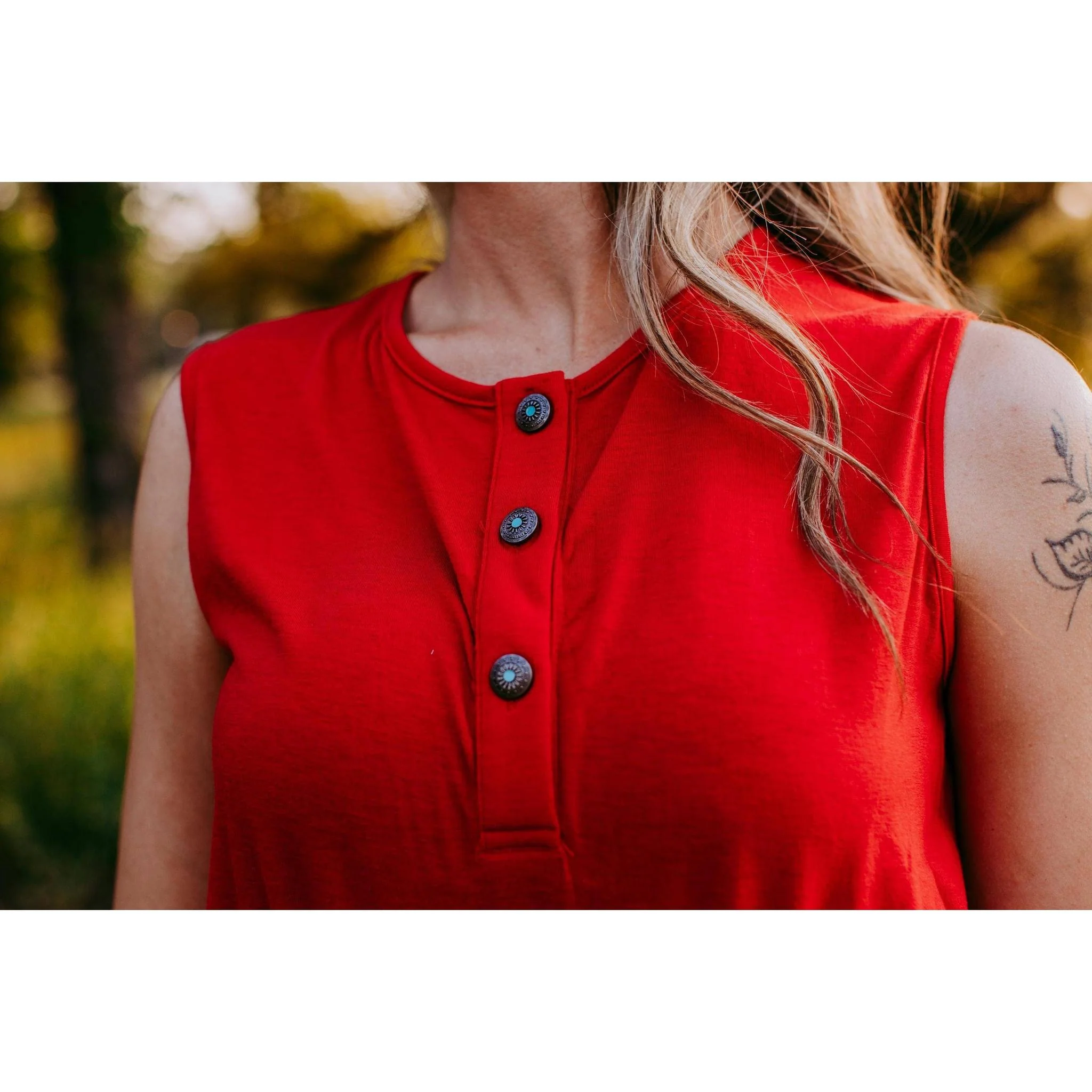 Sleeveless Henley Petite Bodysuit with Embellished Western Buttons [Size SM-MED Remaining] - Image 9