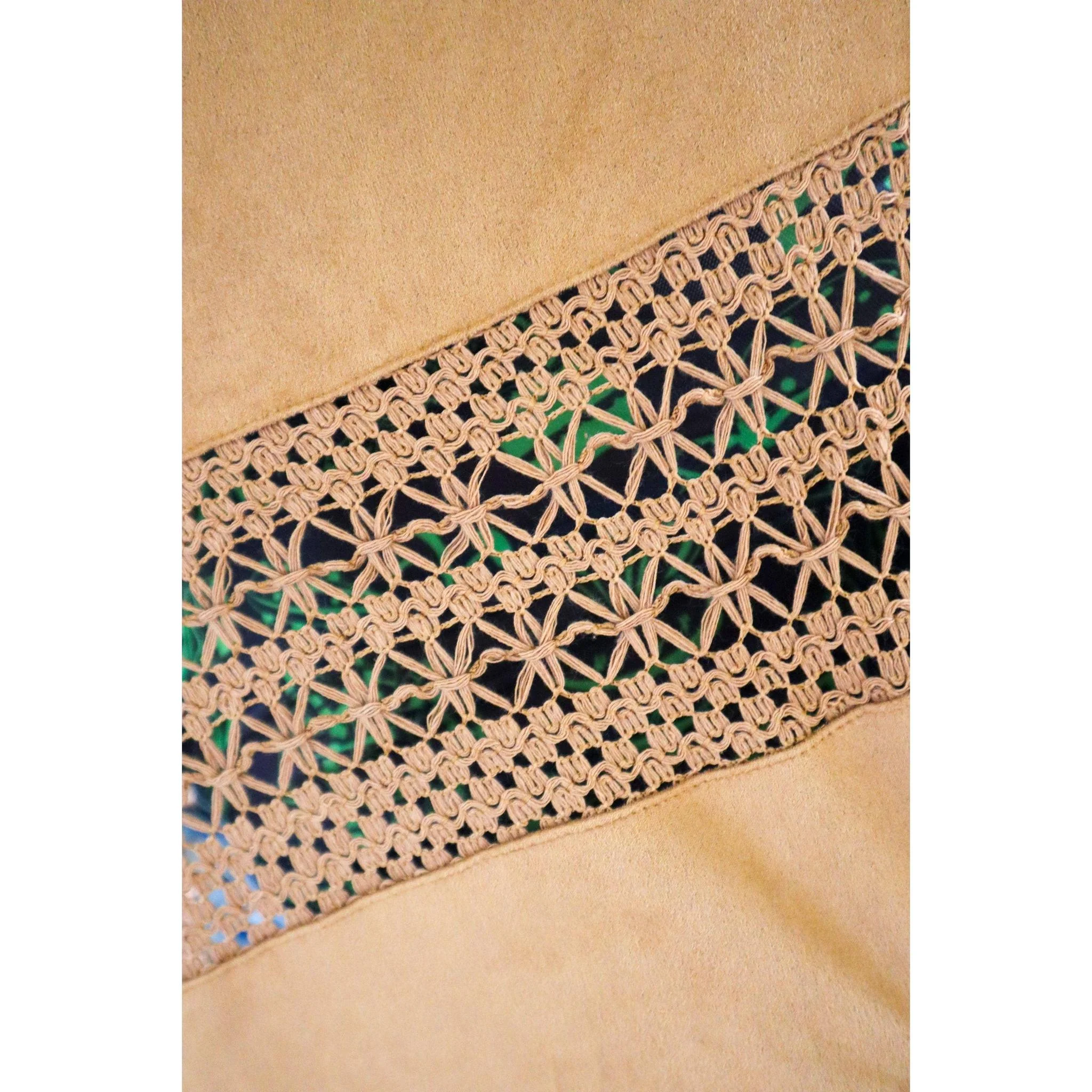 [Size S/M Remaining] Cowgirl Vegan Suede Crochet Duster in Brown | Open-front Coat Outerwear - Image 3