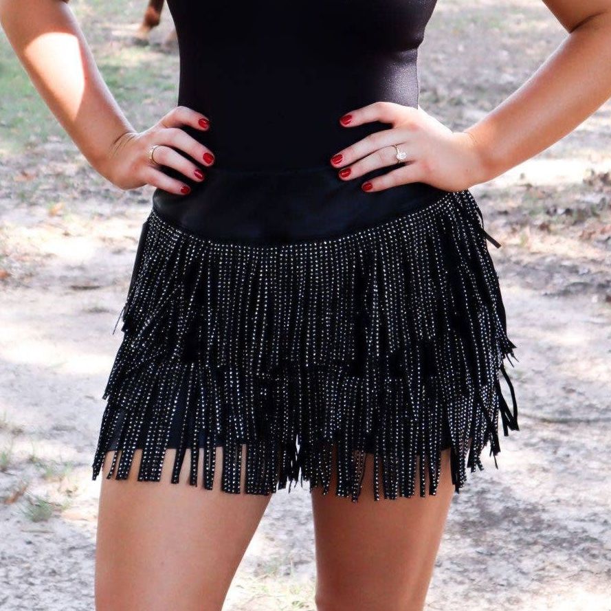 Catalena Fringe Rhinestone Skort Miniskirt Shorts in Black [Available in SM-L] - Image 6