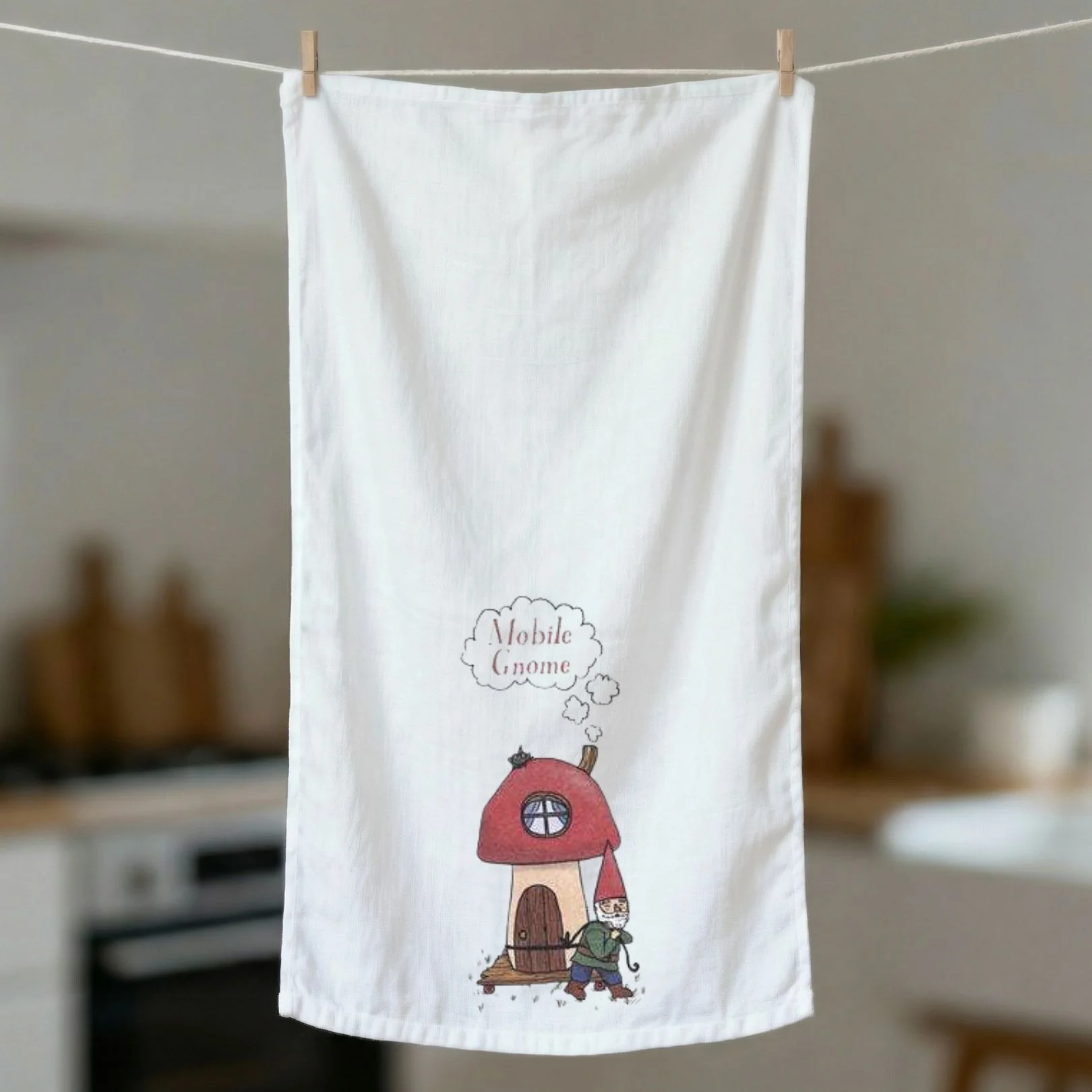 Mobile Gnome Dishtowel | Funny Pun Cotton Hand Tea Dishcloth