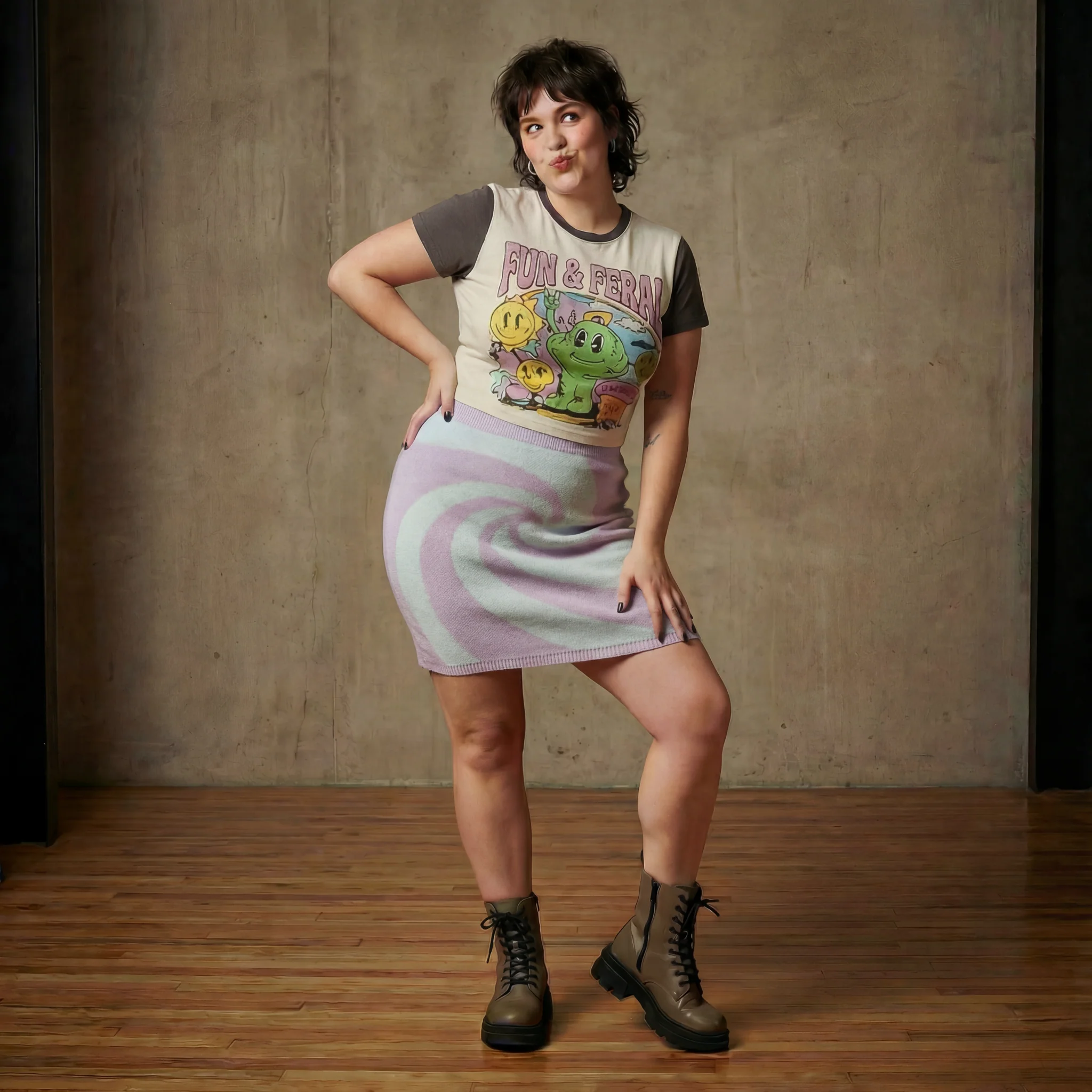 Mod Swirl Sweater Mini Skirt | Lilac & Pale Blue Knit Skirt with Intarsia Design (SM–XL) - Image 3