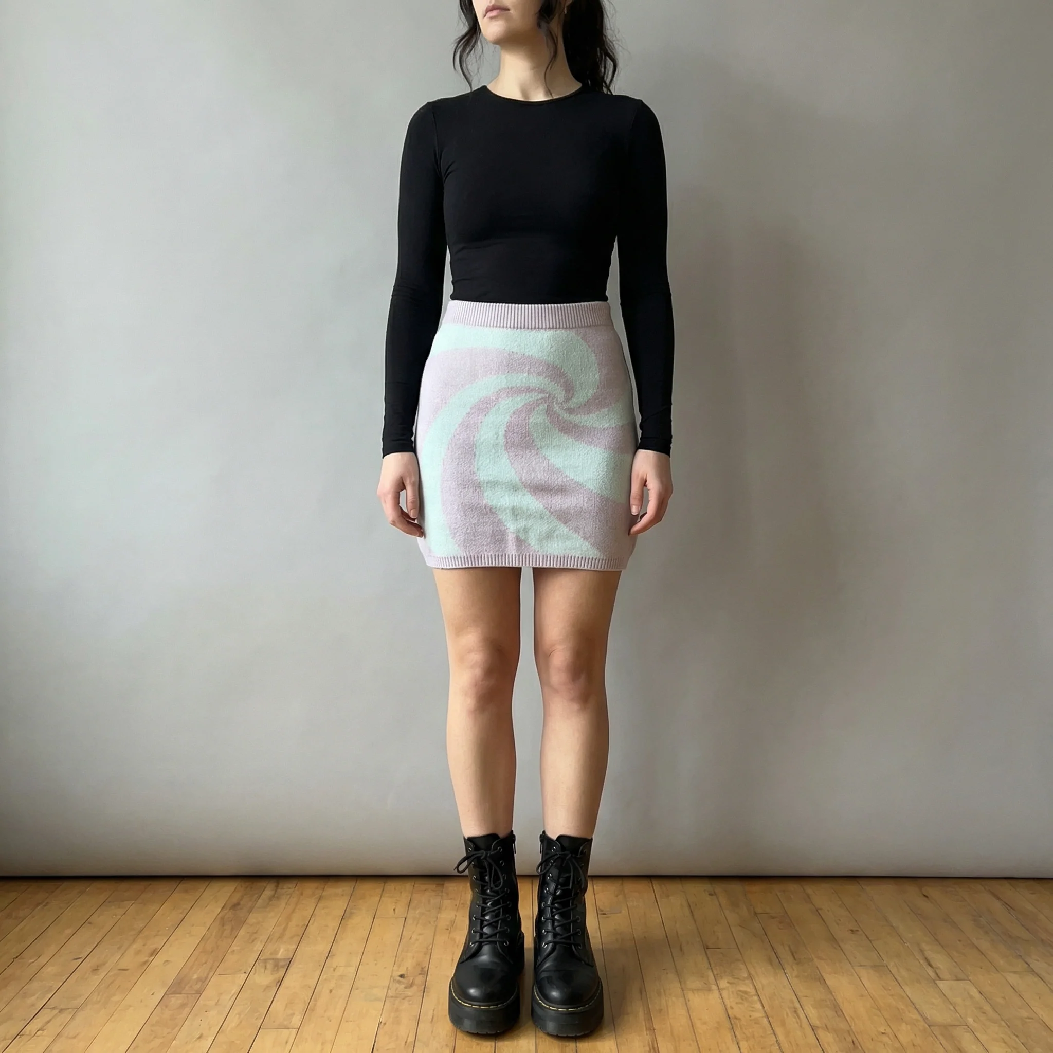 Mod Swirl Sweater Mini Skirt | Lilac & Pale Blue Knit Skirt with Intarsia Design (SM–XL) - Image 4