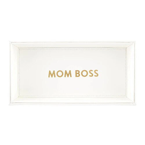 Mom Boss 10" x 5" Valet Tray | Vegan Leather Trinket Tray for Dresser or Desk | Motivational Quote Gift - Image 2