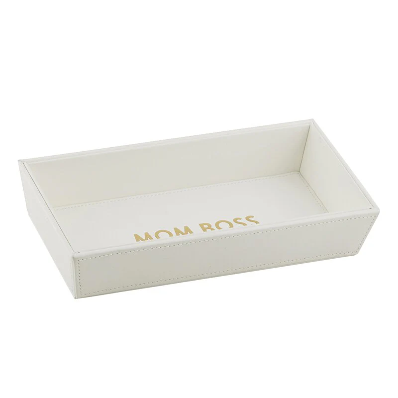 Mom Boss 10" x 5" Valet Tray | Vegan Leather Trinket Tray for Dresser or Desk | Motivational Quote Gift - Image 3