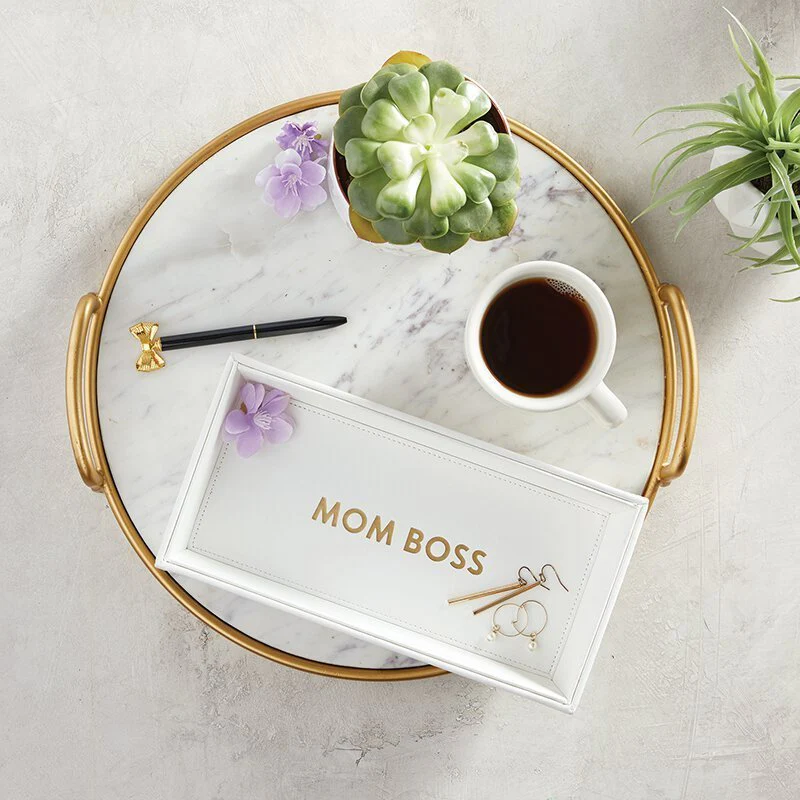 Mom Boss 10" x 5" Valet Tray | Vegan Leather Trinket Tray for Dresser or Desk | Motivational Quote Gift - Image 4