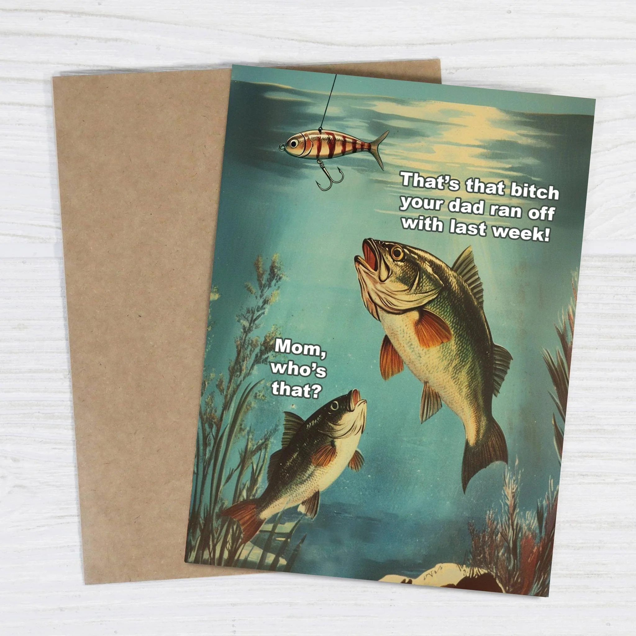 Mom Who's That Funny Fishing Greeting Card - Image 2