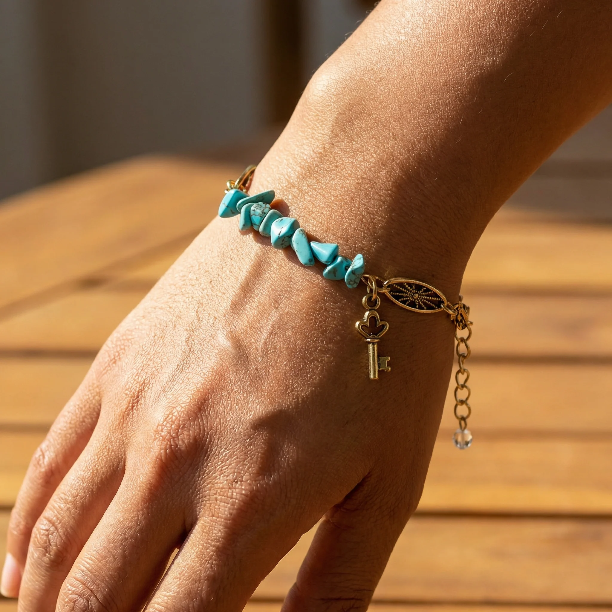 Monarch Natural Stone Turquoise Bracelet with Key Accent - Image 2
