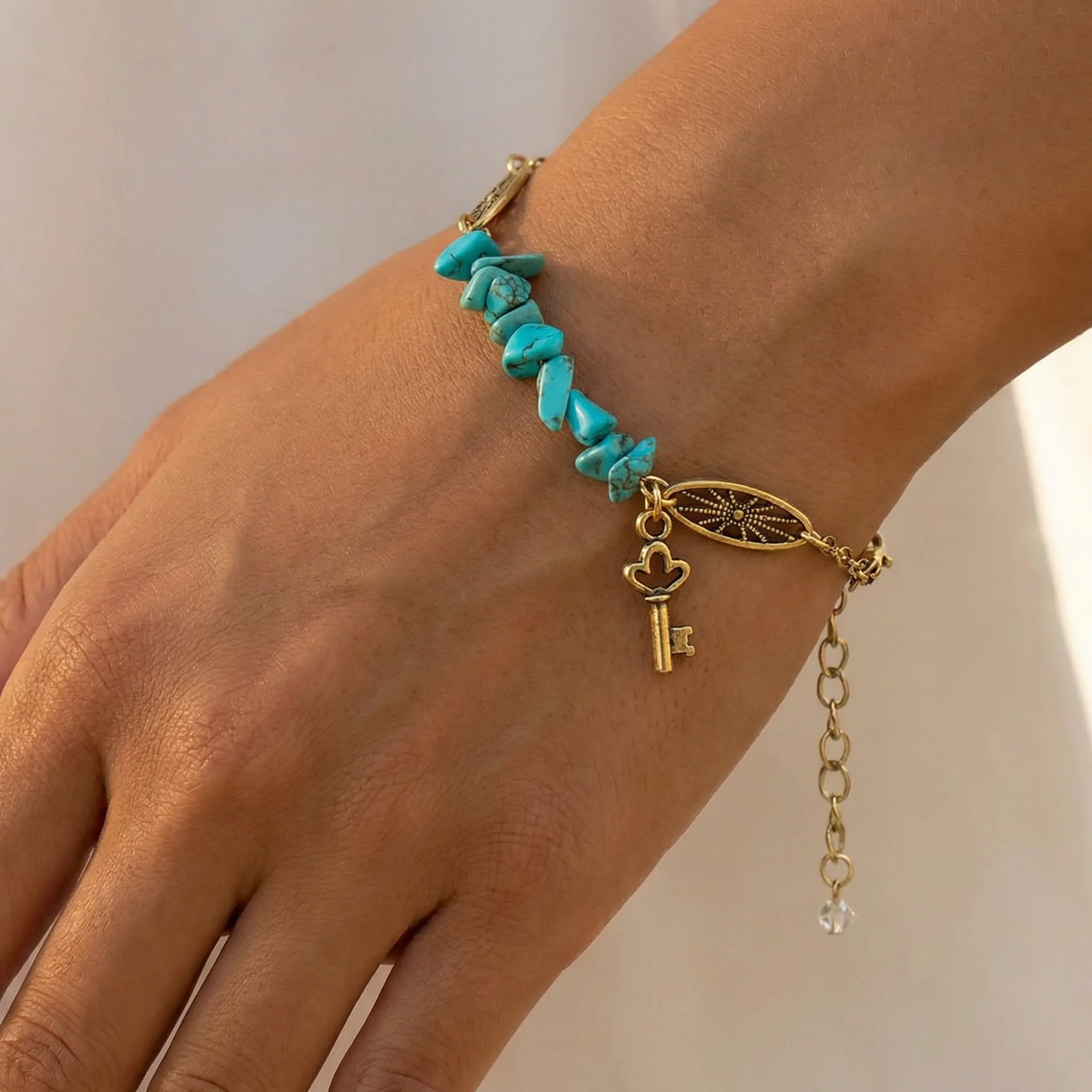 Monarch Natural Stone Turquoise Bracelet with Key Accent - Image 4