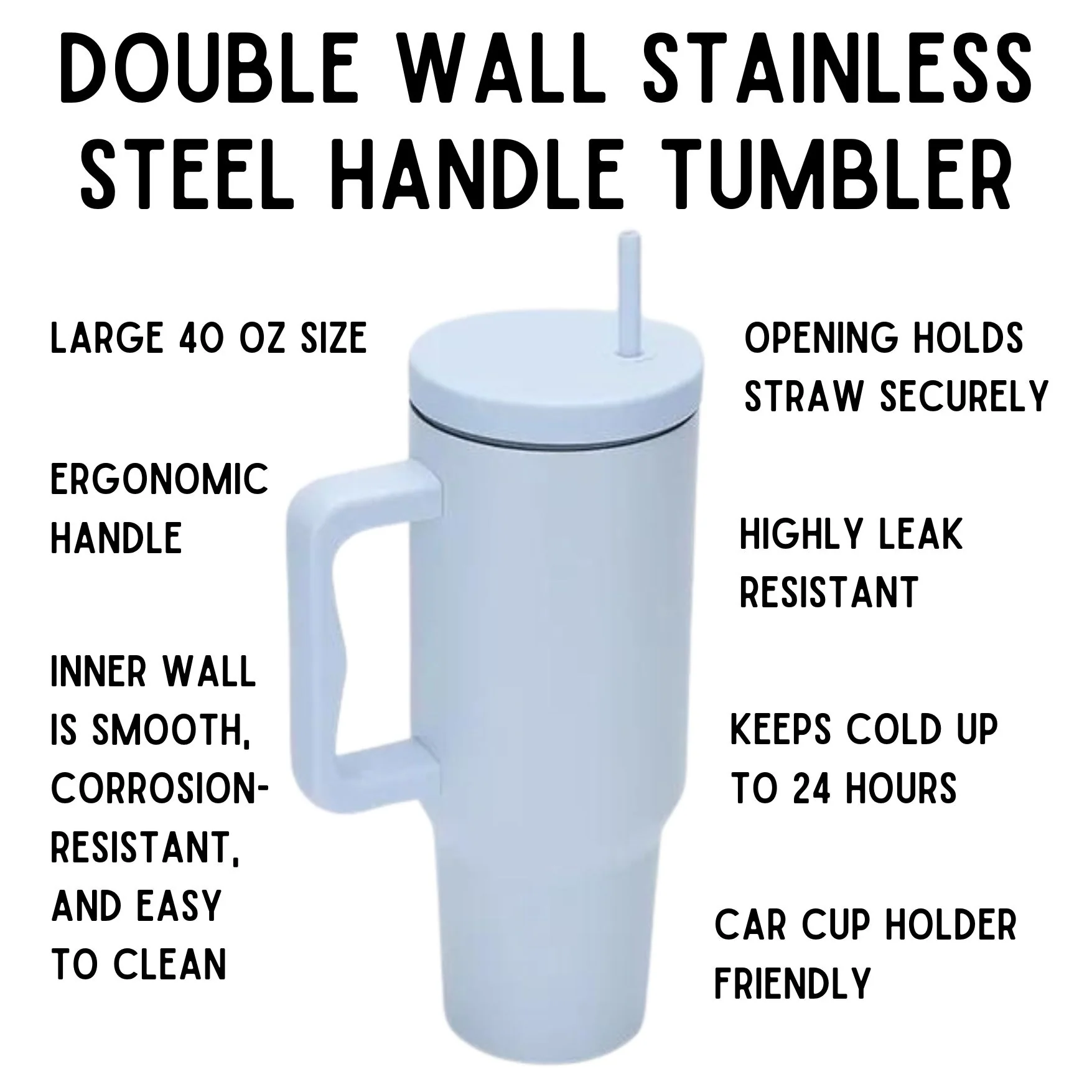 Monocolor Cold Cup Tumbler 40 Oz Handle Travel Mug - Image 6