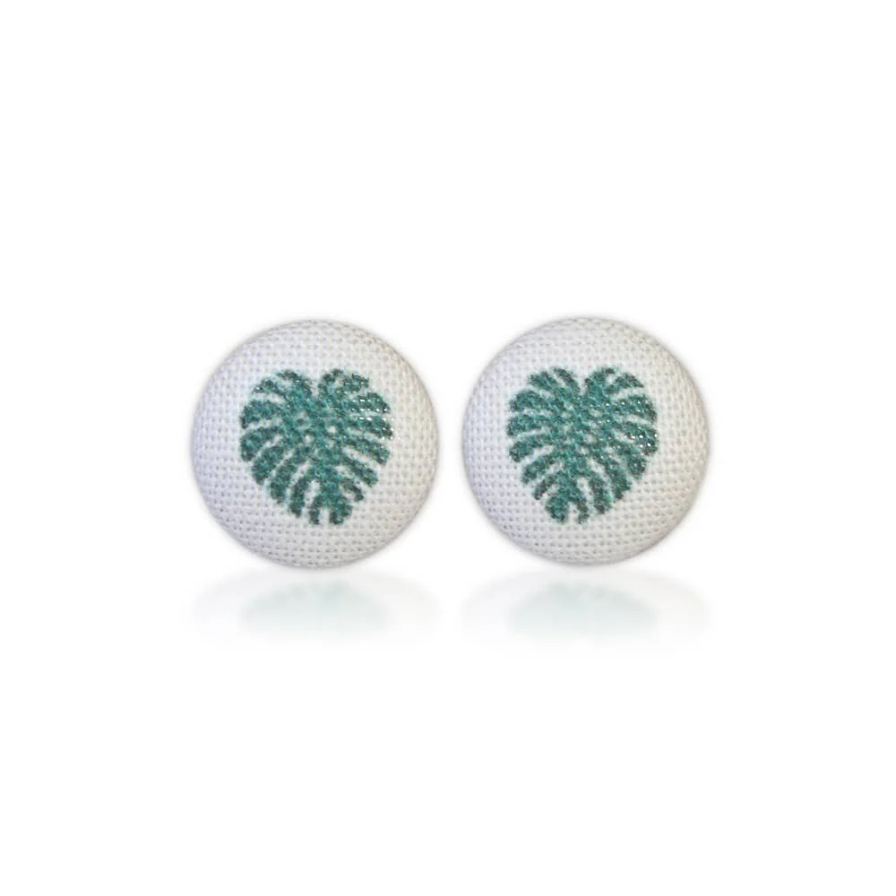 Monstera Fabric Button Earrings | Handmade in the US - Image 2