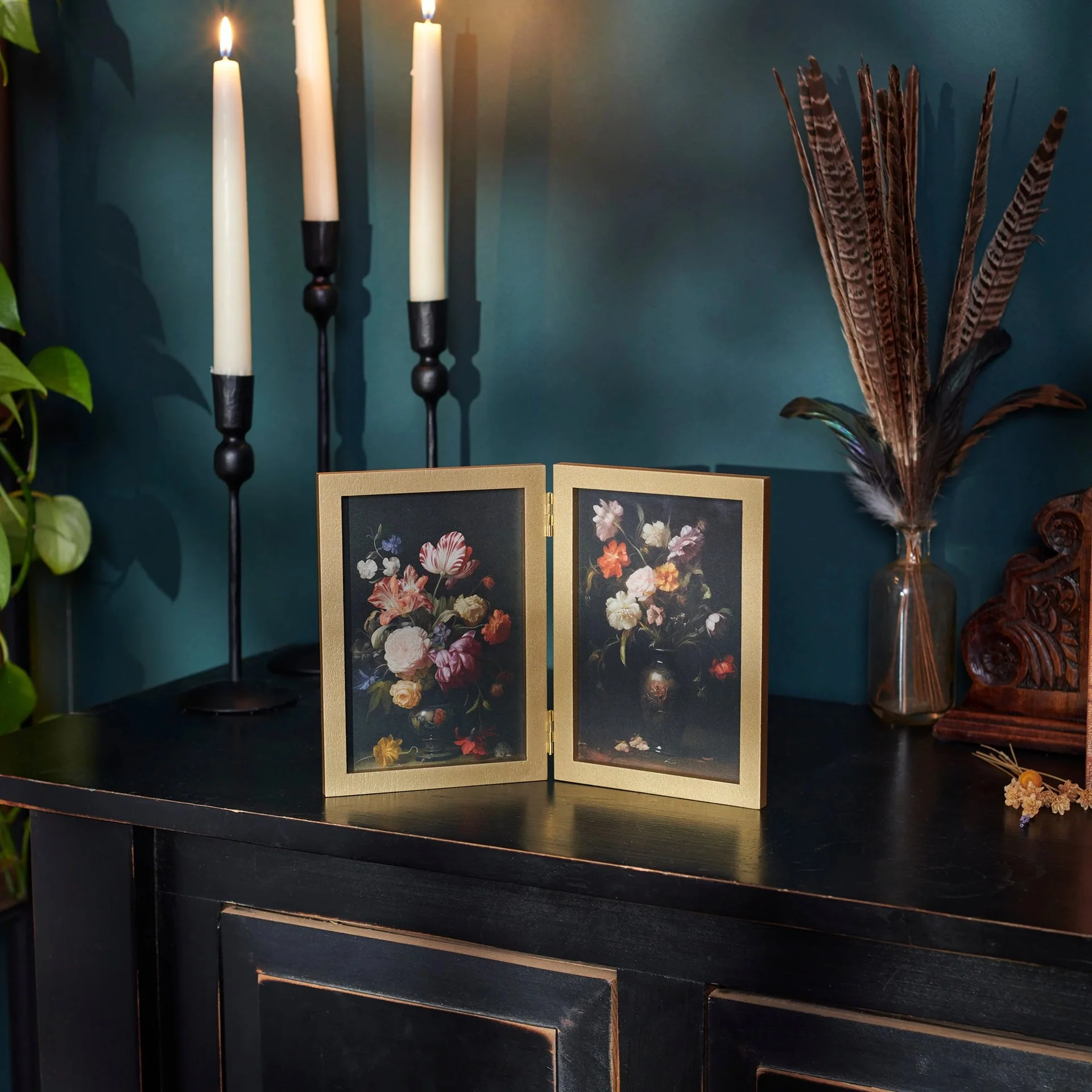 Moody Florals Hinged Frame Art | Spooky Desk Decor | 10" x 7" x 0.25" - Image 2