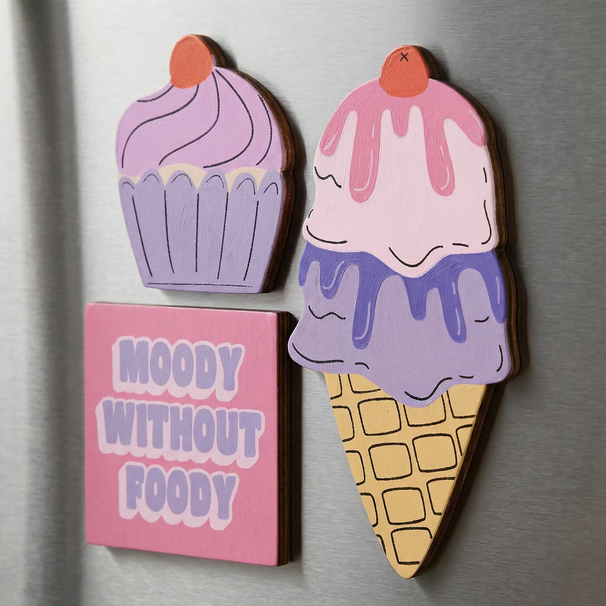 Moody Without Foody Magnet Set of 3 | Funny Food Wooden Magnets - Image 2