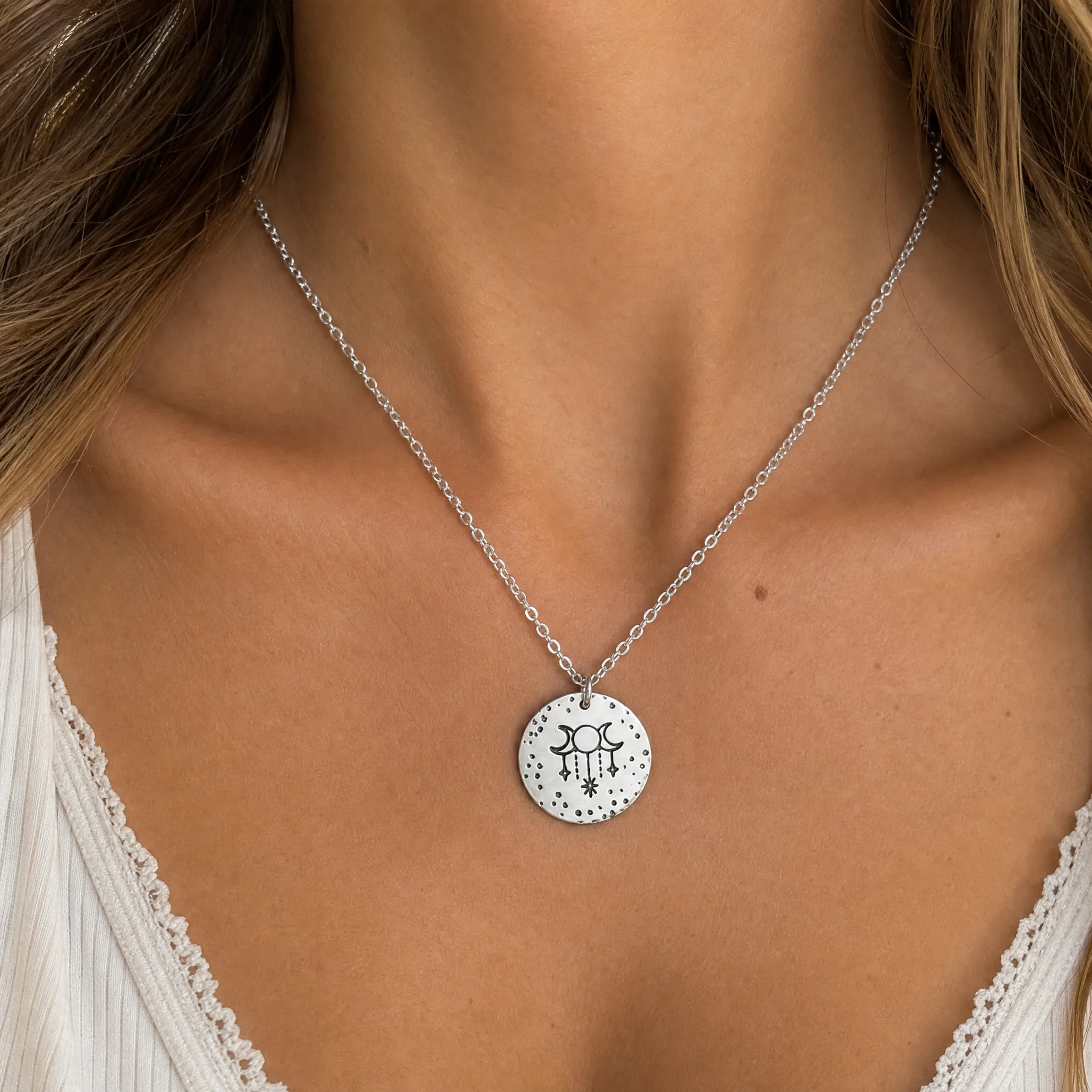 Moon Phase Handmade Celestial Circular Pendant - Image 2