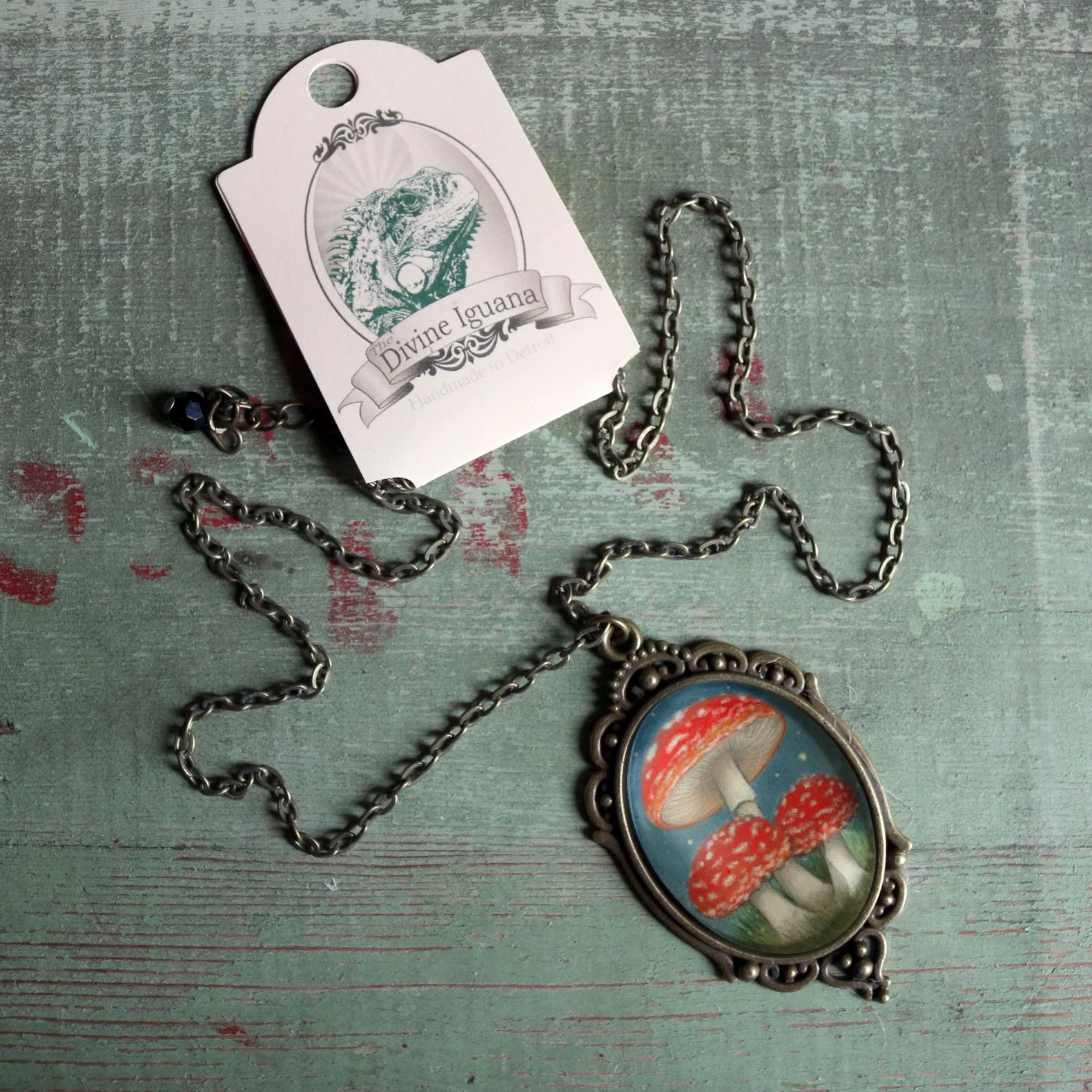 Moonlit Mushrooms Ornate Oval Cottage Core Pendant Necklace | Handmade in the US - Image 2
