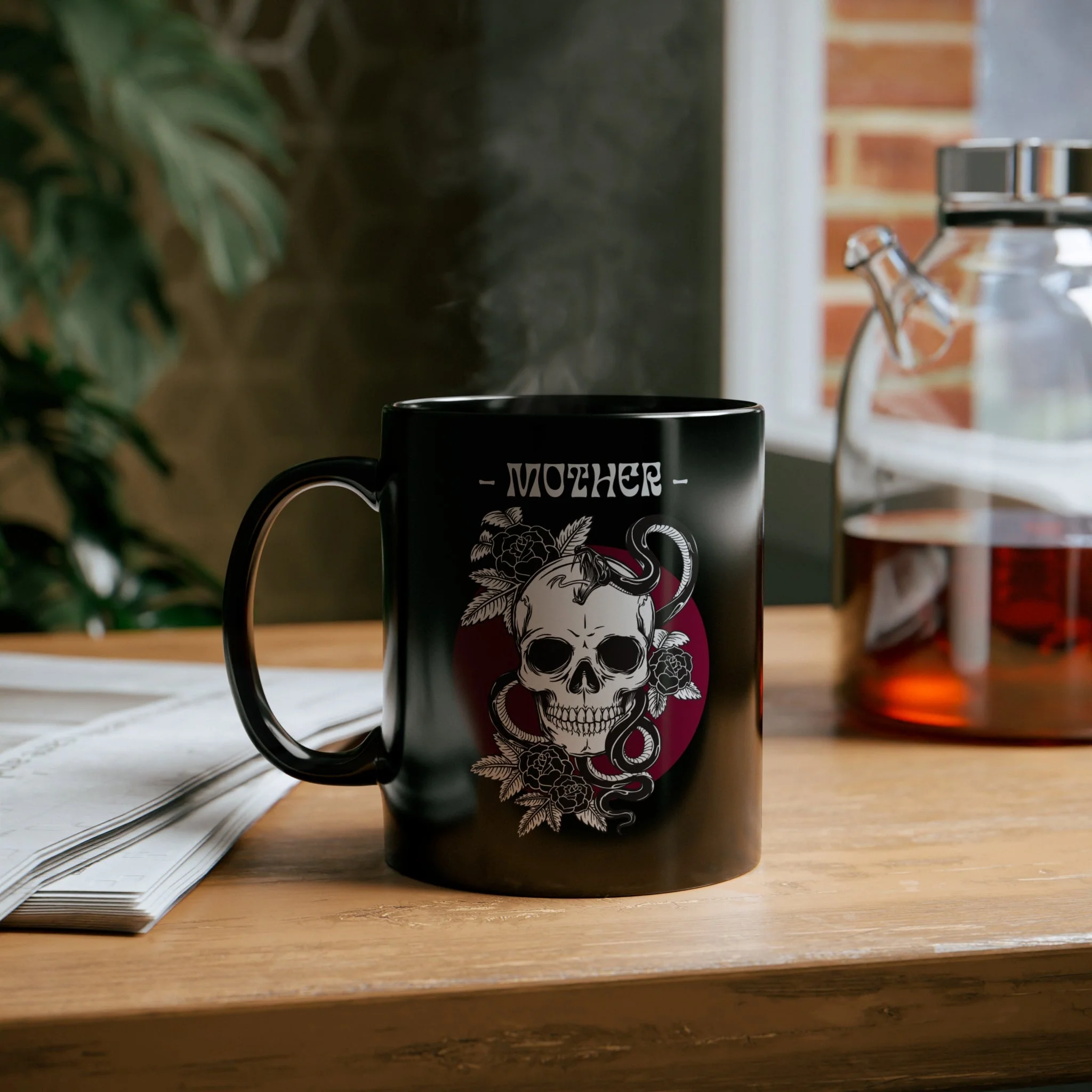 Mother: Making New People Like a Badass Vintage Skull Tattoo Heavy Metal Themed 11oz Black Mug - Image 4