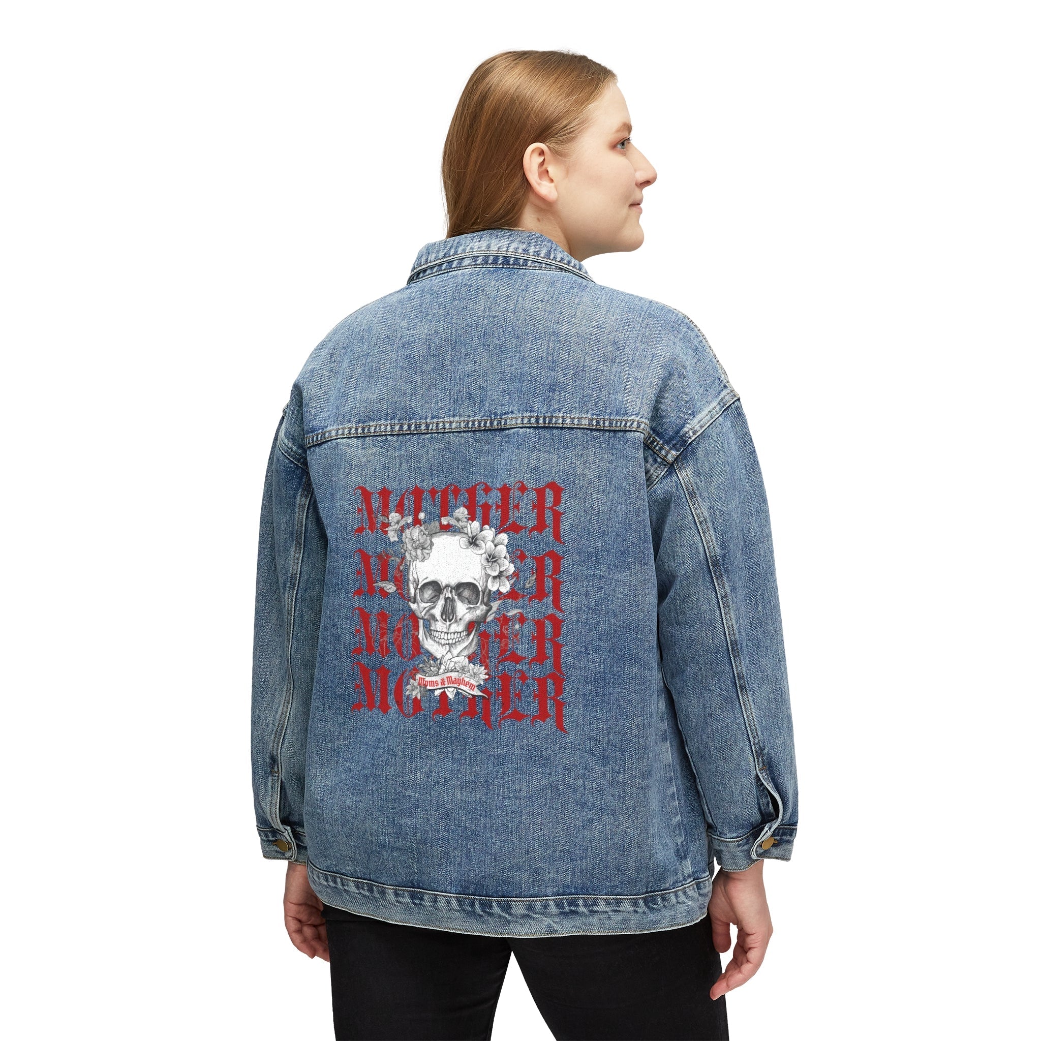 MOTHER Moms and Mayhem Heavy Metal Skull Women's Denim Jean Jacket - Image 3