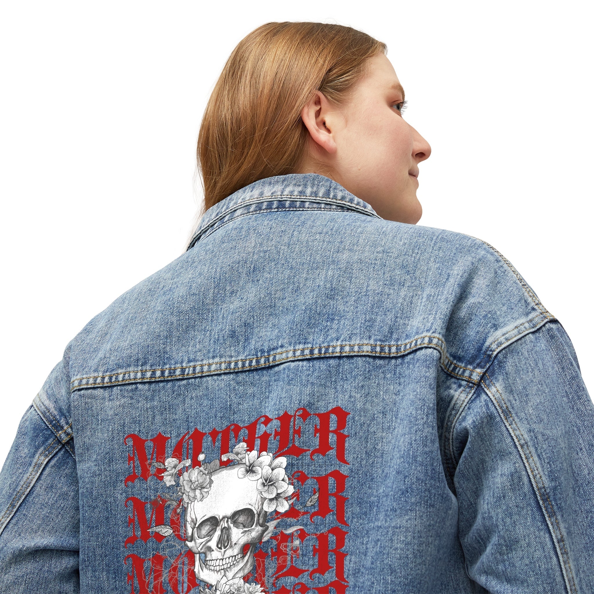 MOTHER Moms and Mayhem Heavy Metal Skull Women's Denim Jean Jacket - Image 4