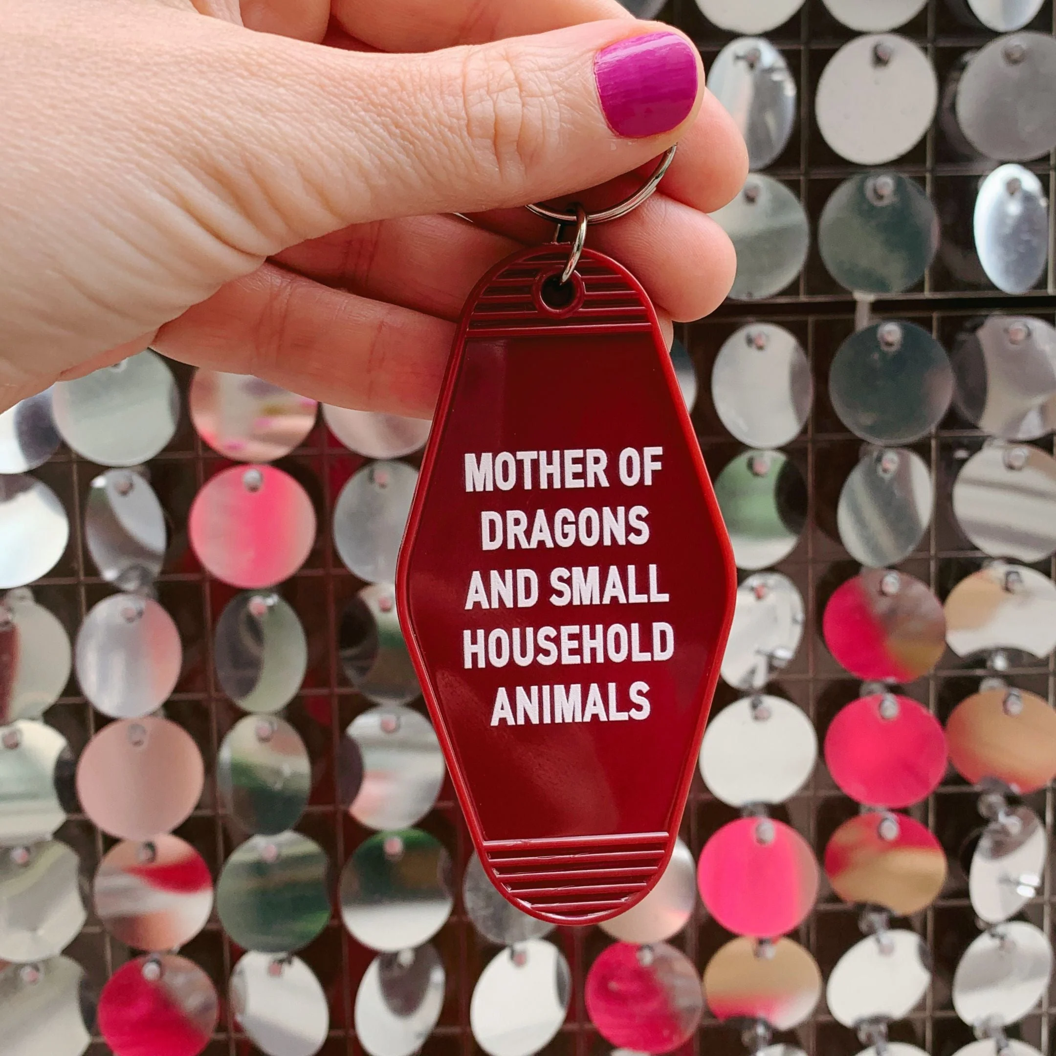 Mother of Dragons and Small Household Animals Motel Style Keychain in Dark Red - Image 3