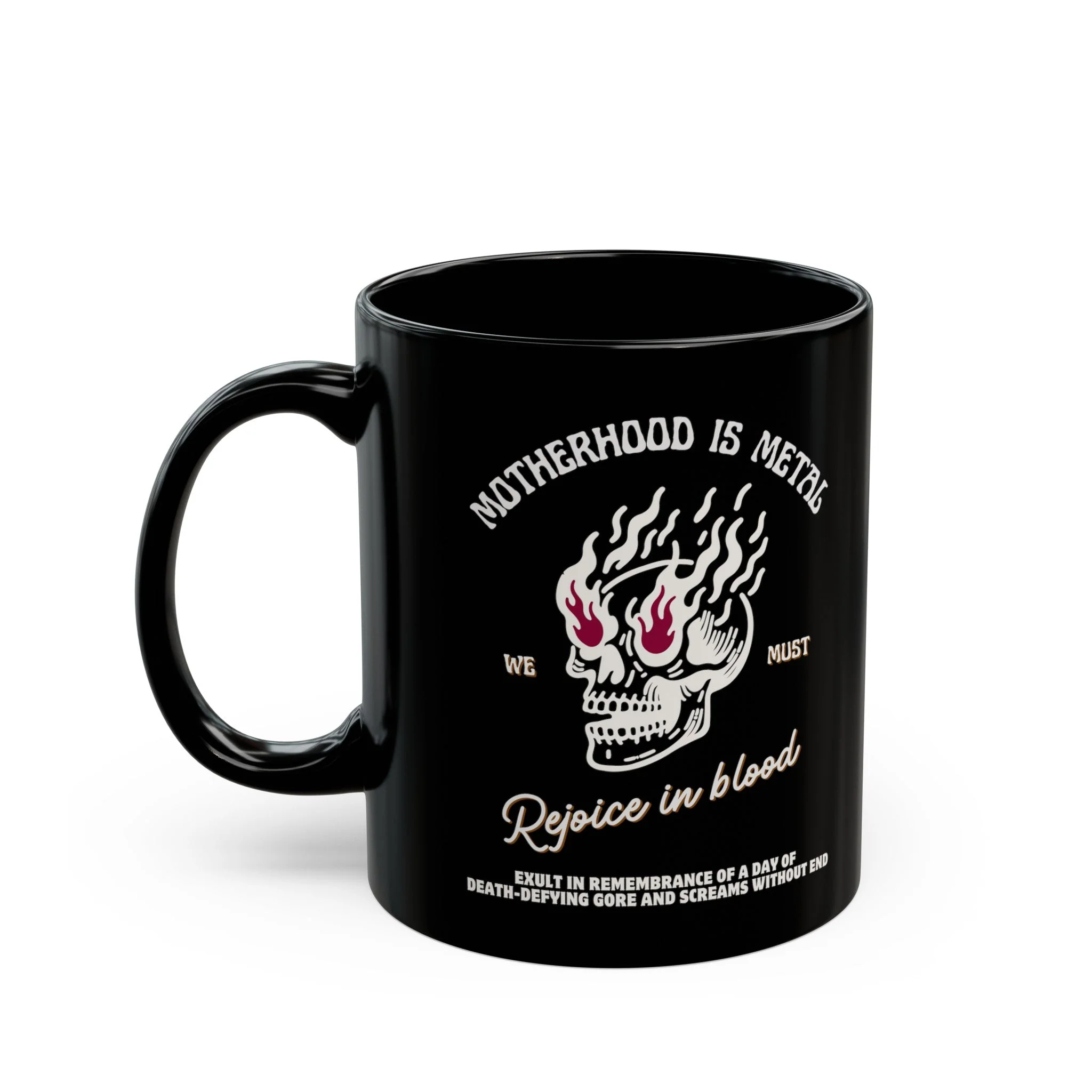Motherhood is Metal Death Defying Gore 11oz Black Mug - Image 4