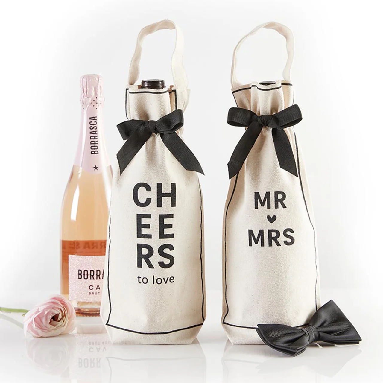 Mr and Mrs Wine Bag | Cotton Canvas Carrier Beverage Gift Bag | Wedding Anniversary Gift - Image 3