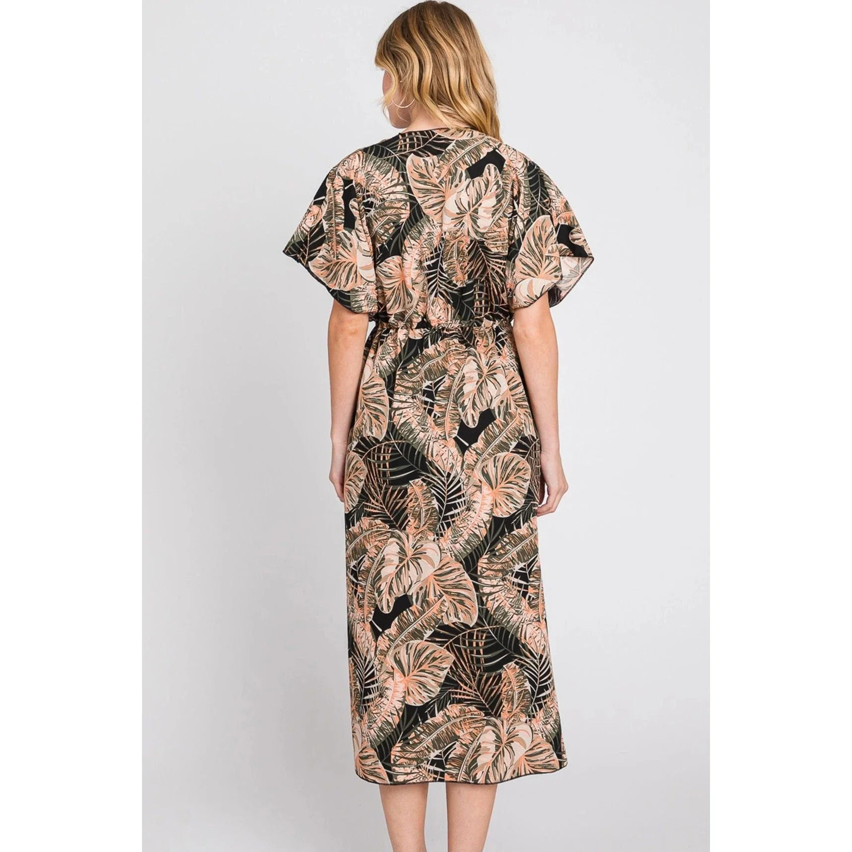 Eloise Tropical Leaves Drawstring Long Kimono - Image 9